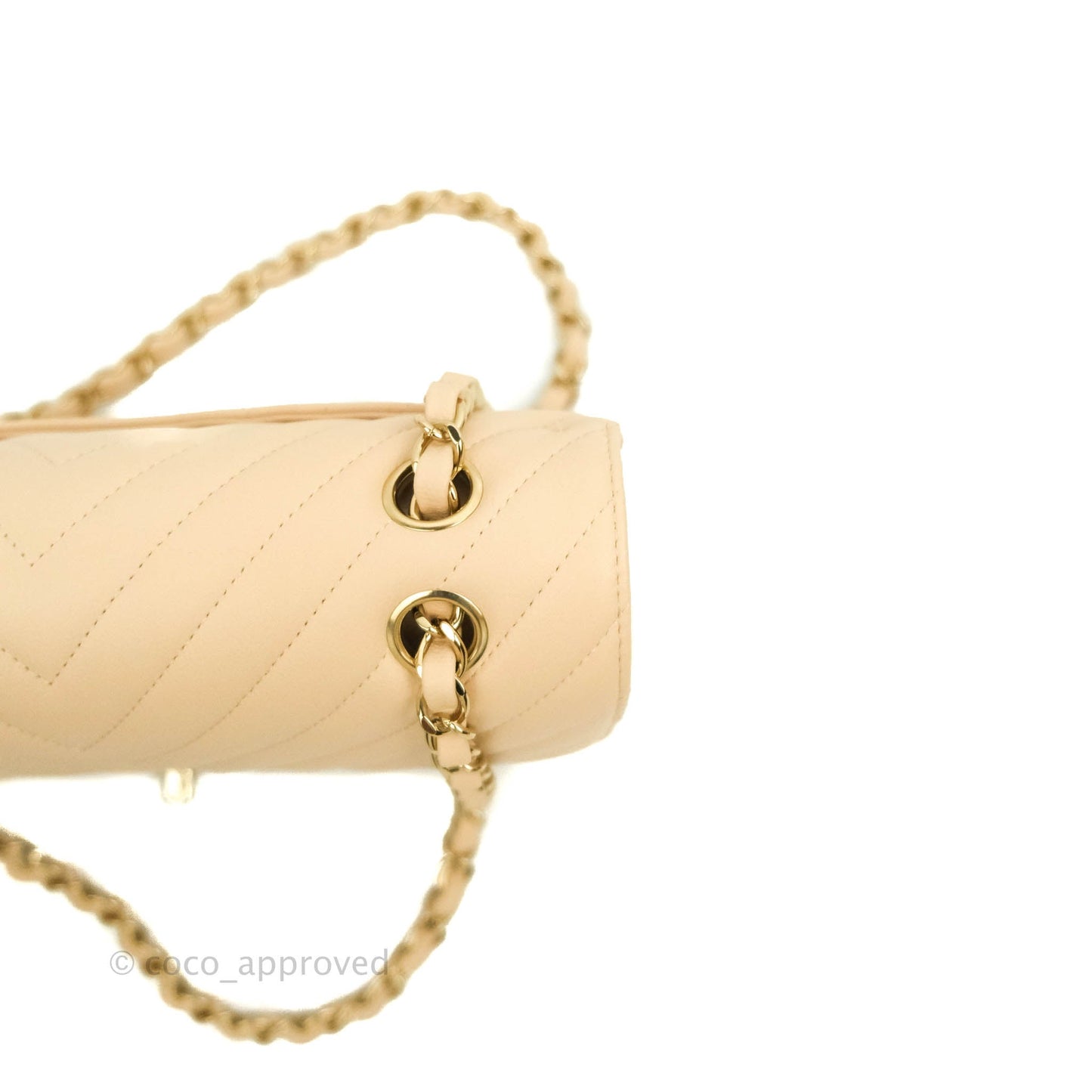 Chanel Classic S/M Small Double Flap Chevron Beige Caviar Gold Hardware