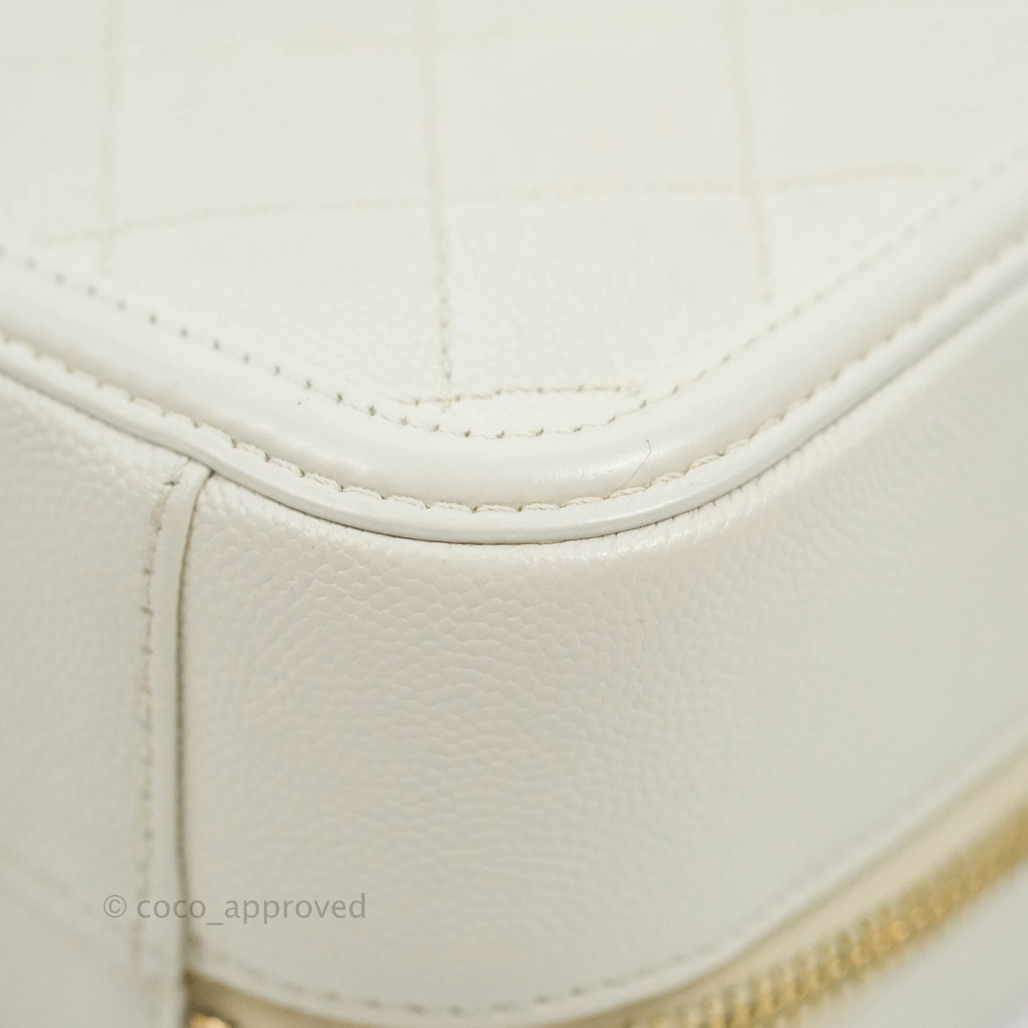 Chanel Quilted Medium CC Filigree Vanity Case White Caviar Aged Gold Hardware