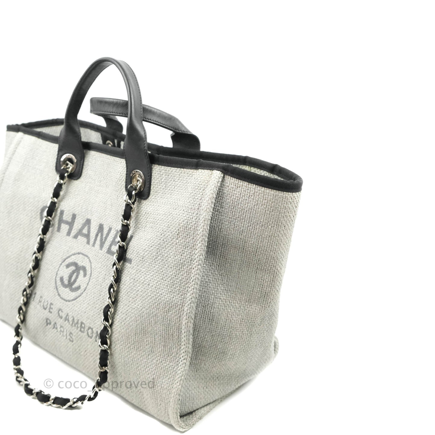 Chanel Large Deauville Light Grey Canvas Silver Hardware
