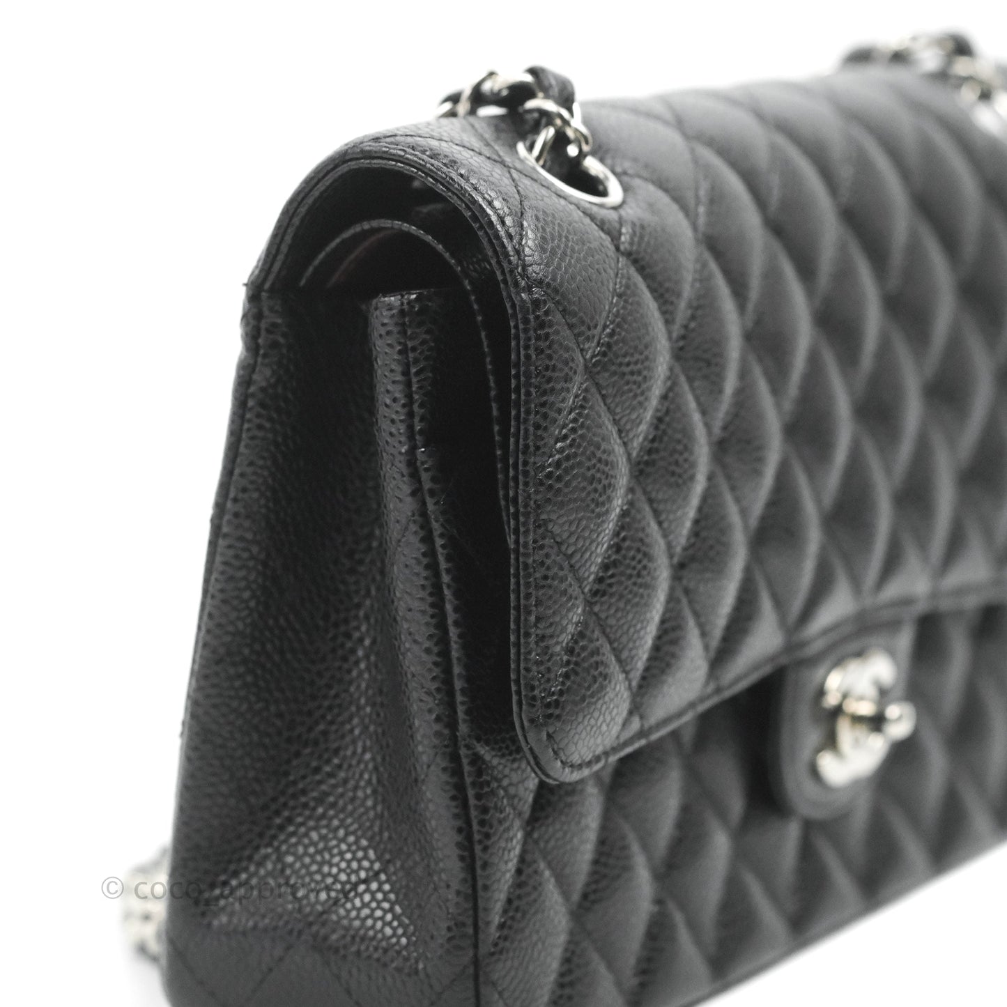 Chanel Classic M/L Medium Flap Quilted Black Caviar Silver Hardware