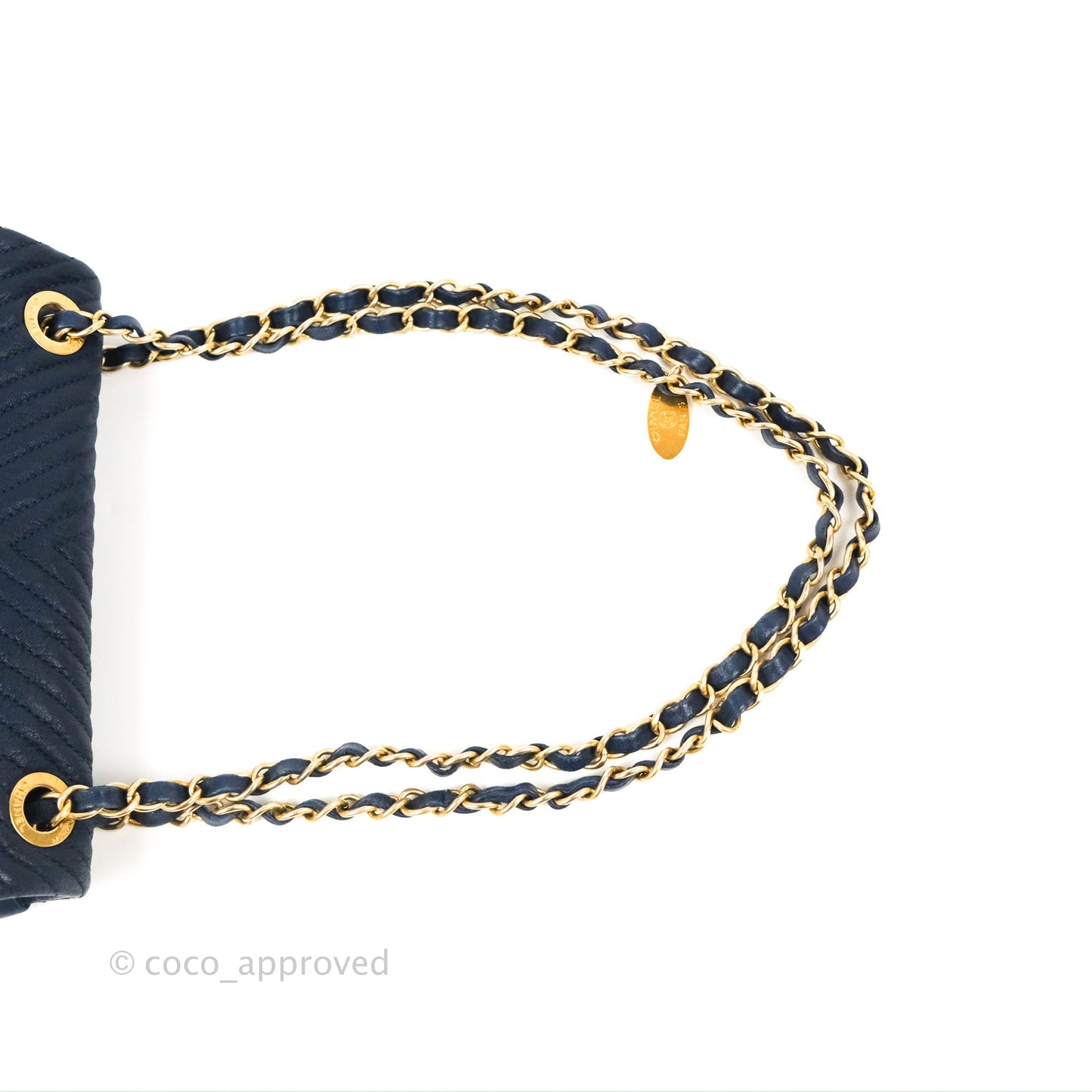 Chanel Small Chevron Surpique Flap Navy Calfskin Aged Gold Hardware