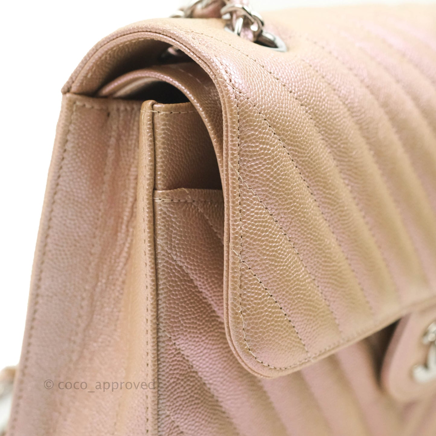 Chanel Classic M/L Medium Double Flap Iridescent Rose Gold Pink Caviar Silver Hardware 17B