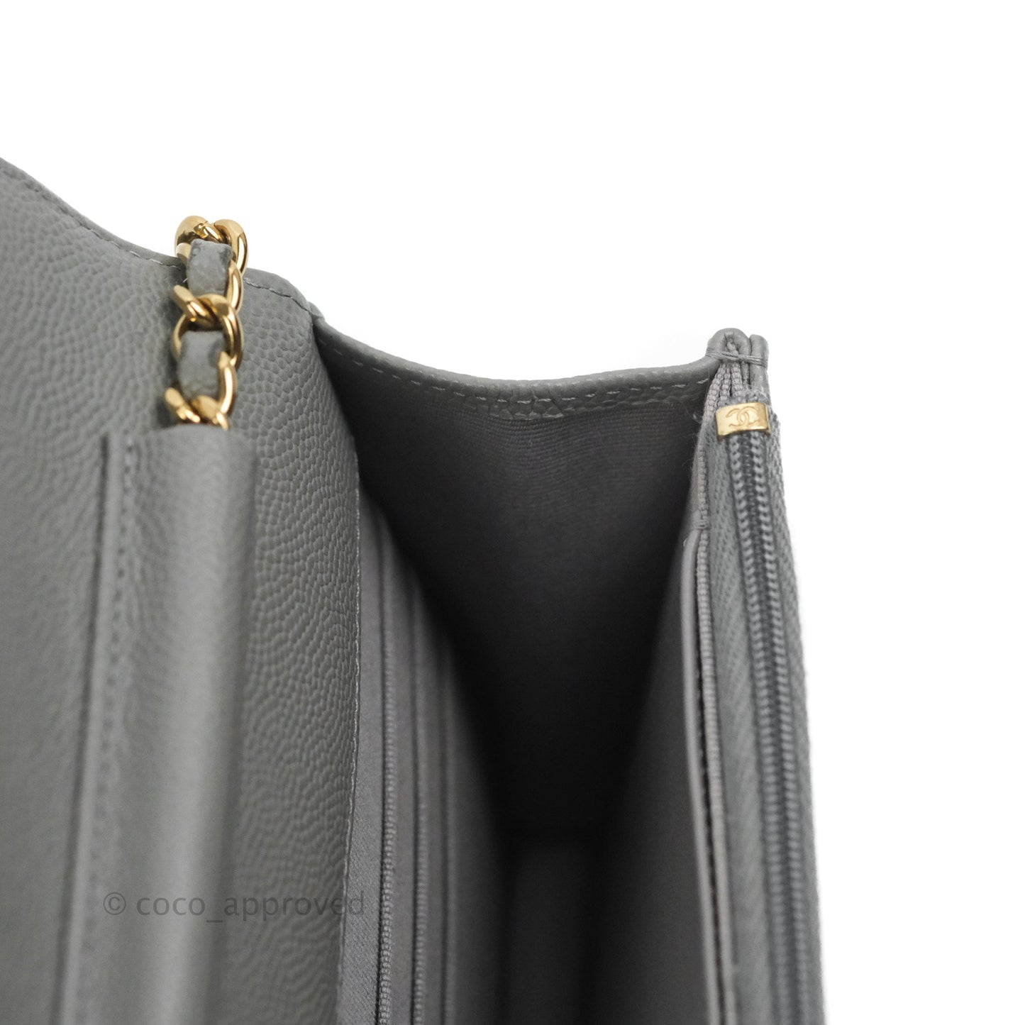 Chanel Quilted Classic Wallet on Chain WOC Grey Caviar Gold Hardware