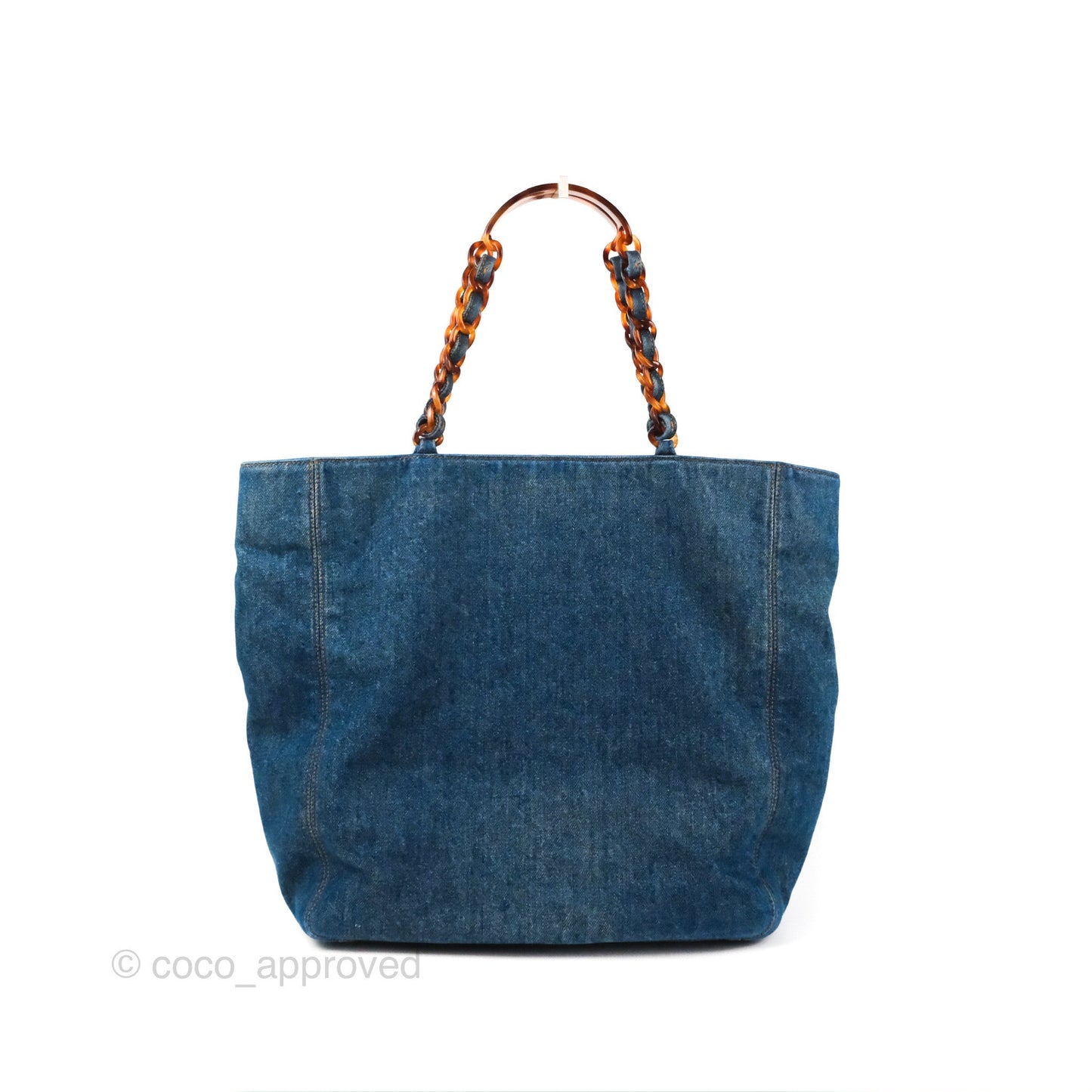 Chanel Large CC Tote Bag Blue Denim Tortoiseshell Bakelite Handle