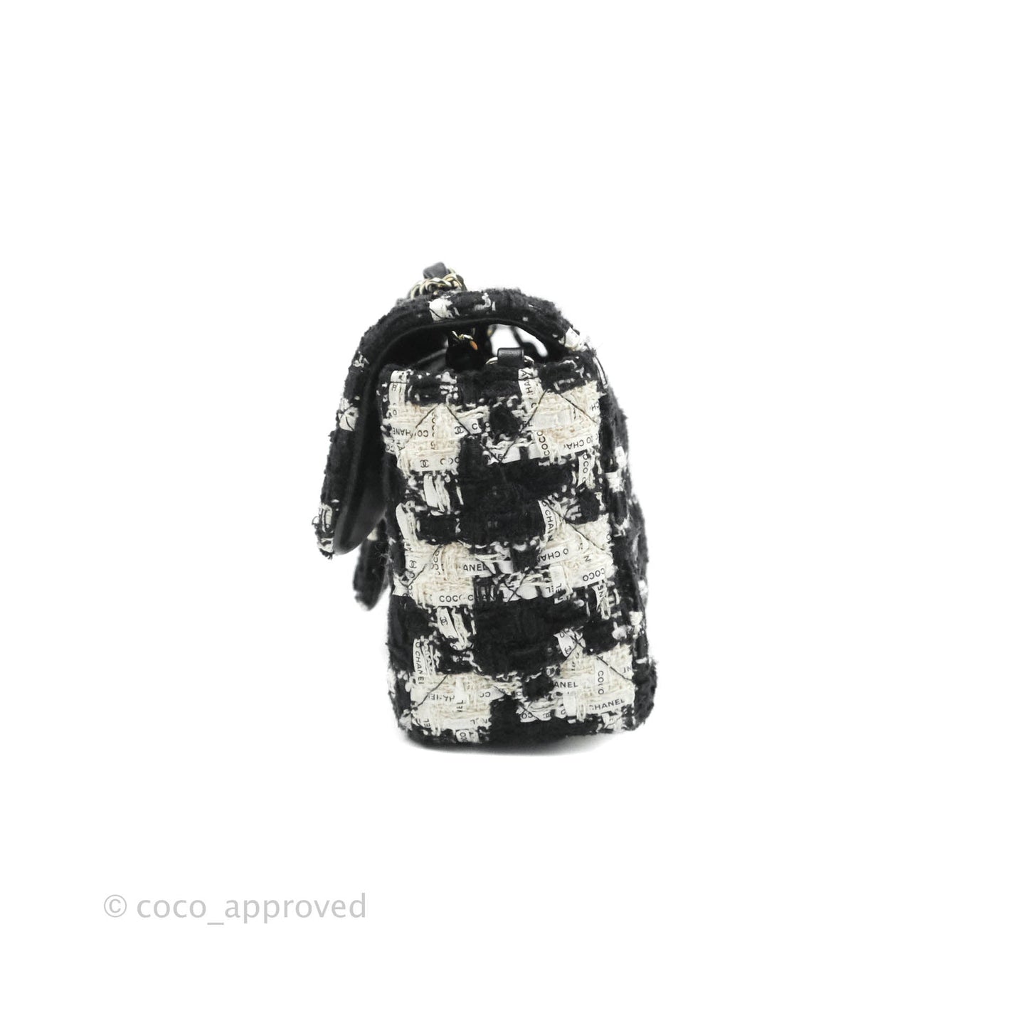 Chanel Quilted Mini Rectangular Flap Tweed Houndstooth Black & White Gold Hardware