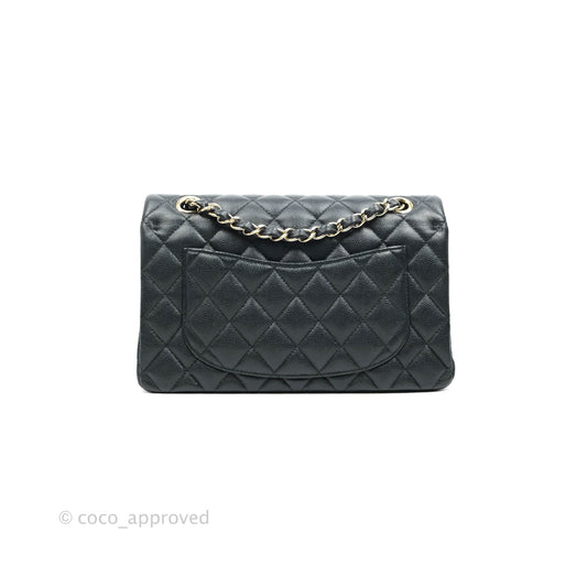 Chanel Small Classic Quilted Flap Very Dark Navy Caviar Gold Hardware