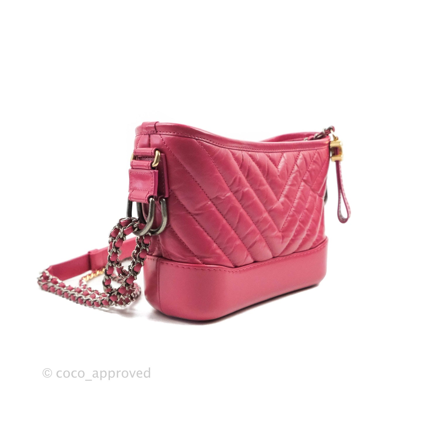 Chanel Chevron Small Gabrielle Hobo Dark Pink Calfskin Mixed Hardware