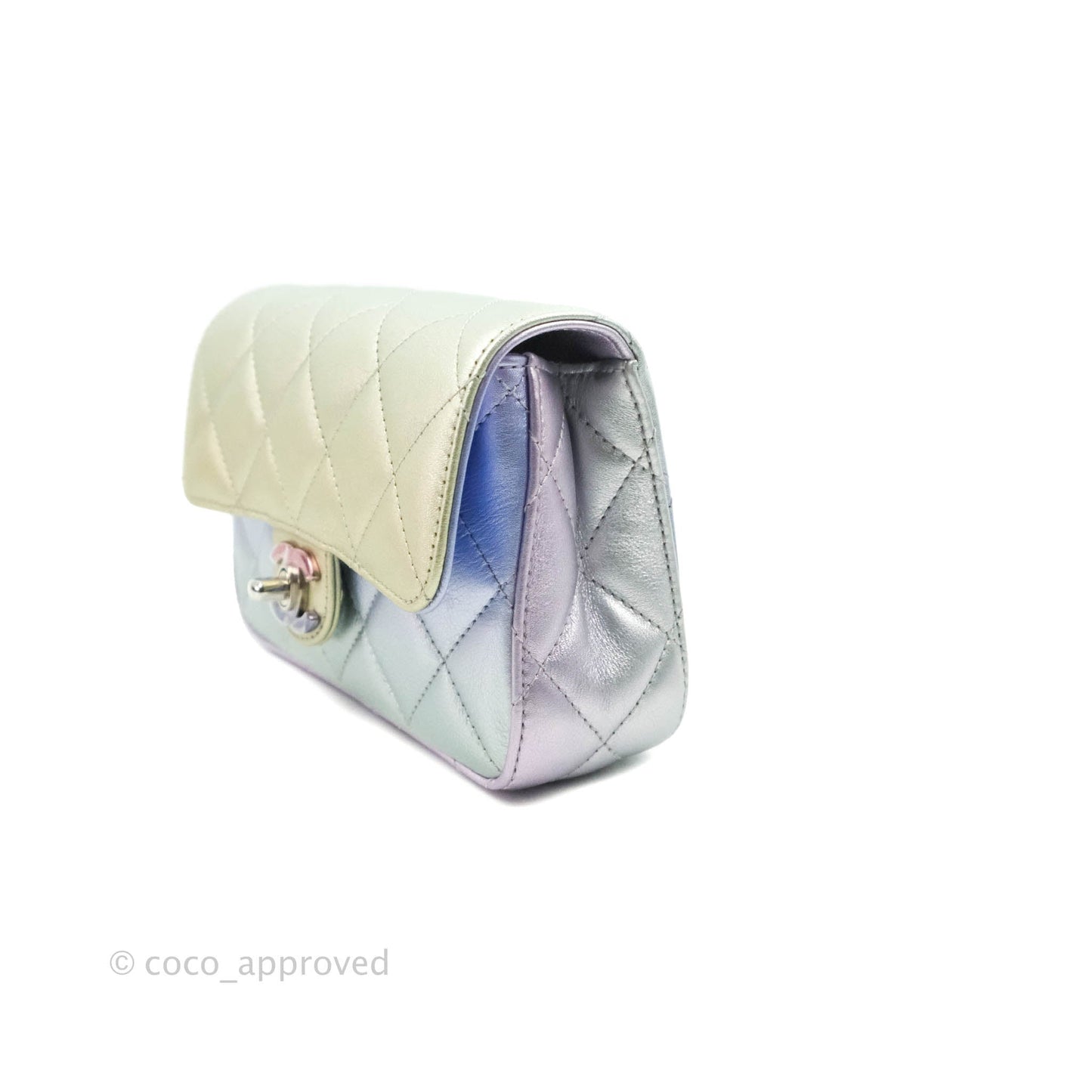 Chanel Wristlet Clutch Iridescent Rainbow Calfskin Leather 21K
