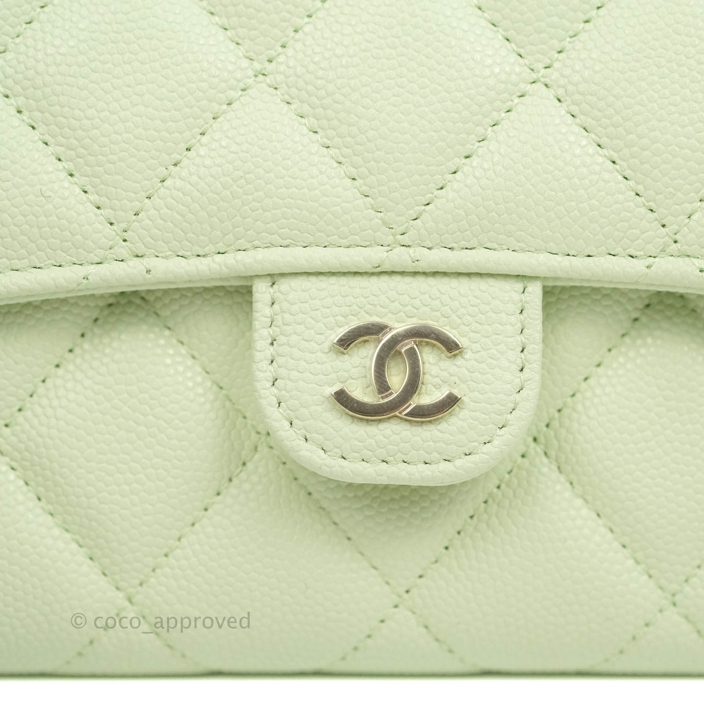 Chanel Caviar Quilted Long Flap Wallet Mint Green Caviar Gold Hardware 22C