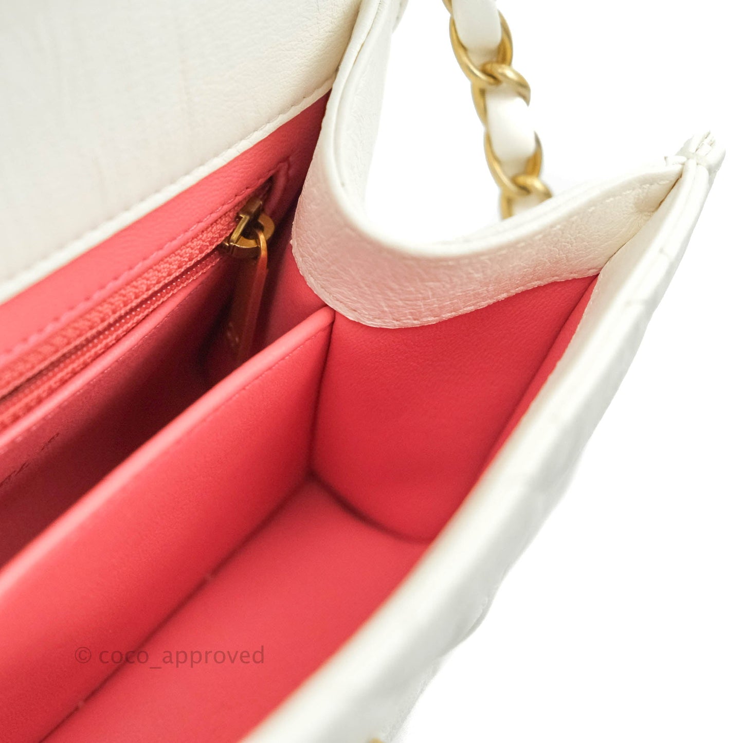 Chanel Quilted CC Top Handle Flap White Calfskin Aged Gold Hardware