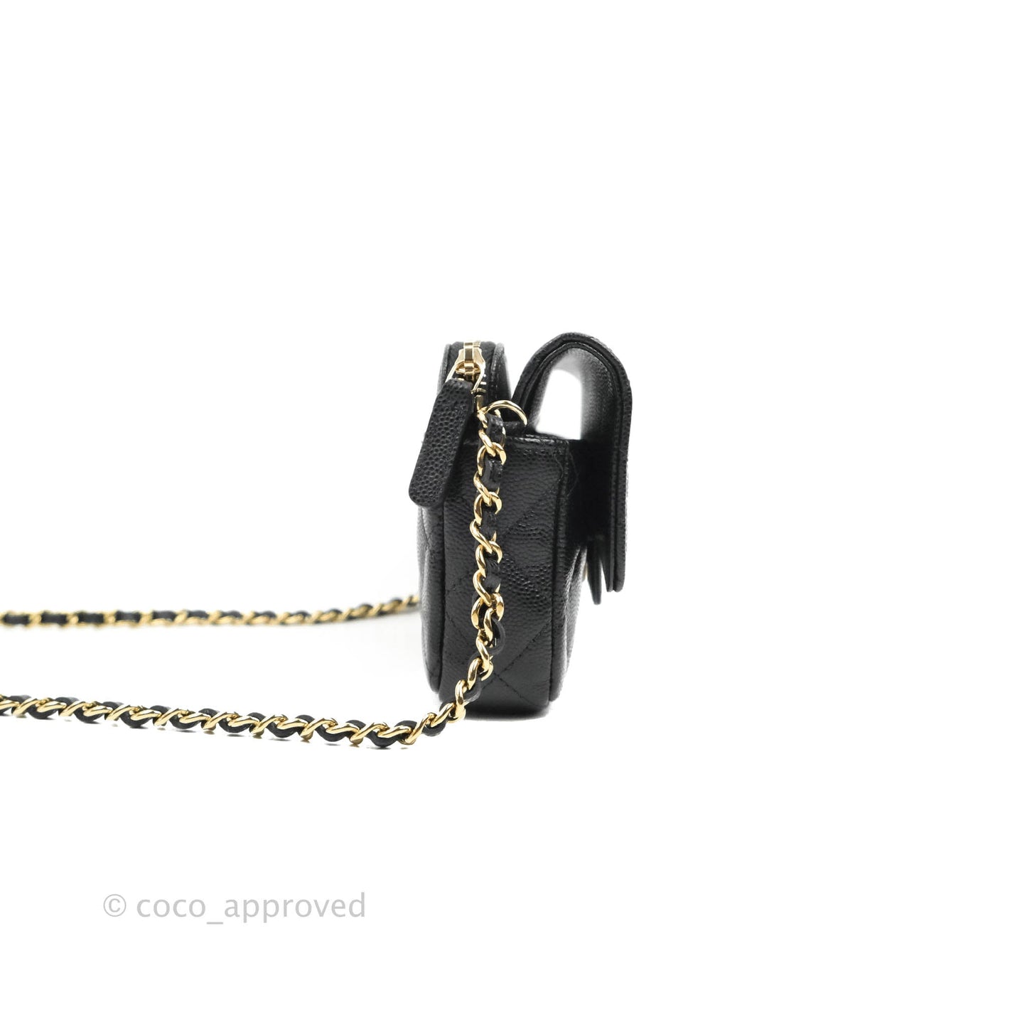 Chanel Classic Flap Phone Holder With Chain Black Caviar Gold Hardware 22A