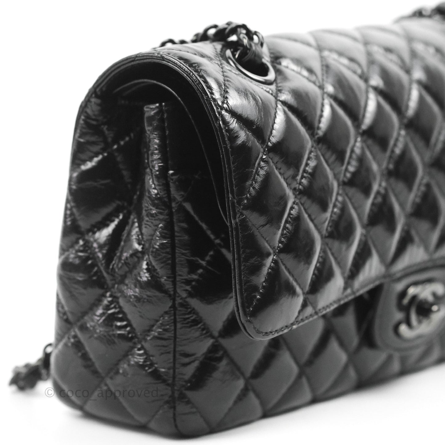 Chanel M/L Medium Classic Quilted Flap So Black Shiny Crumpled Calfskin