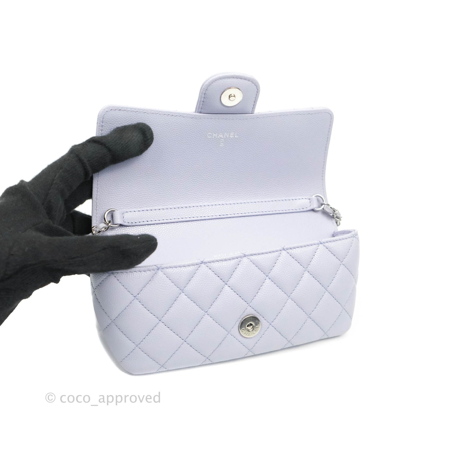 Chanel Quilted Case With Chain Lilac Caviar Silver Hardware