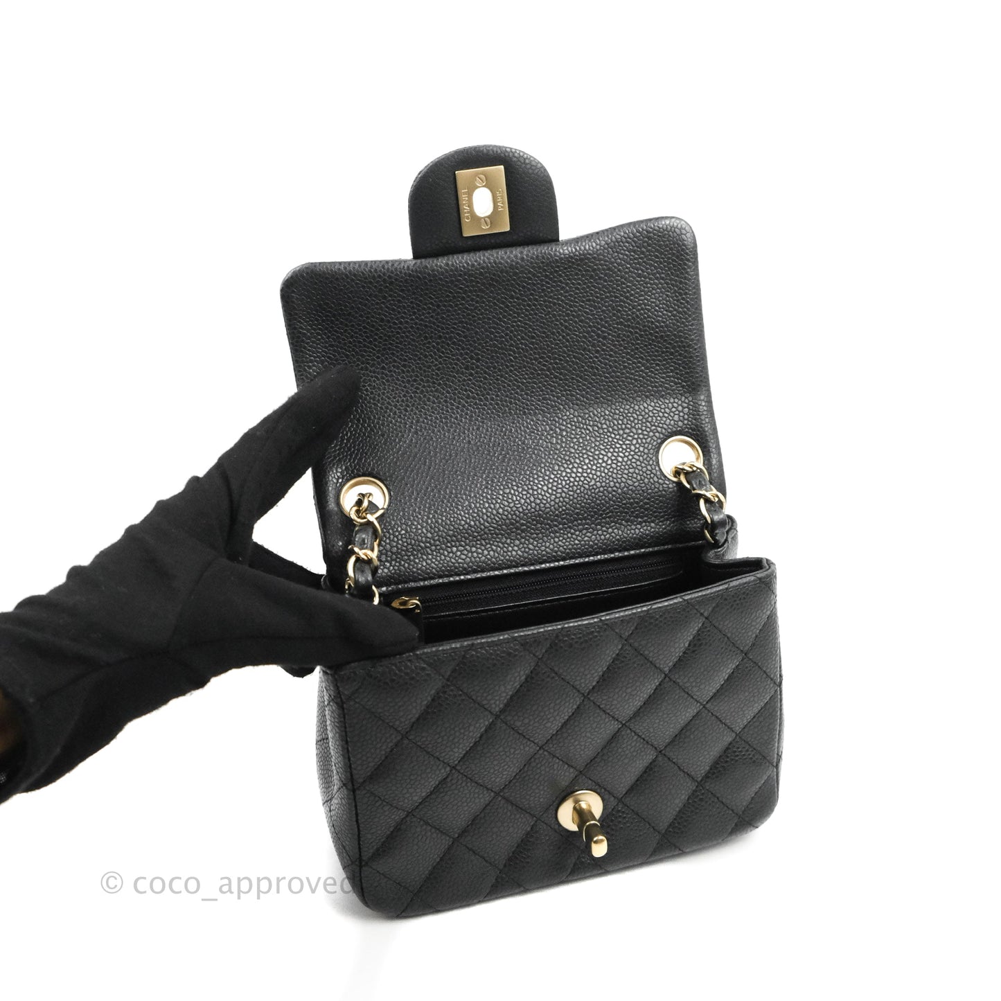 Chanel Quilted Mini Square Iridescent Black Caviar Matte Gold Hardware