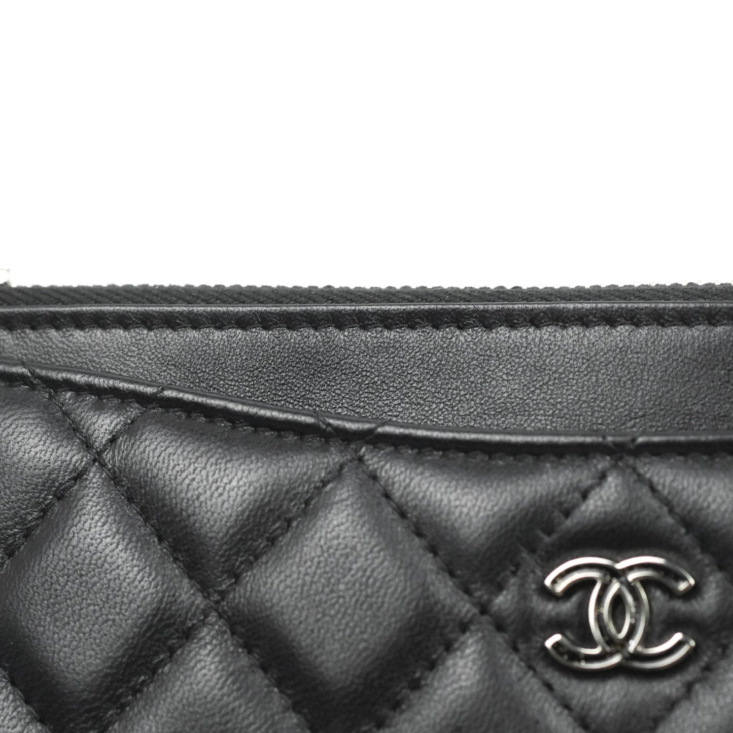 Chanel Classic Zip Pouch Glitter CC Black Lambskin Silver Hardware