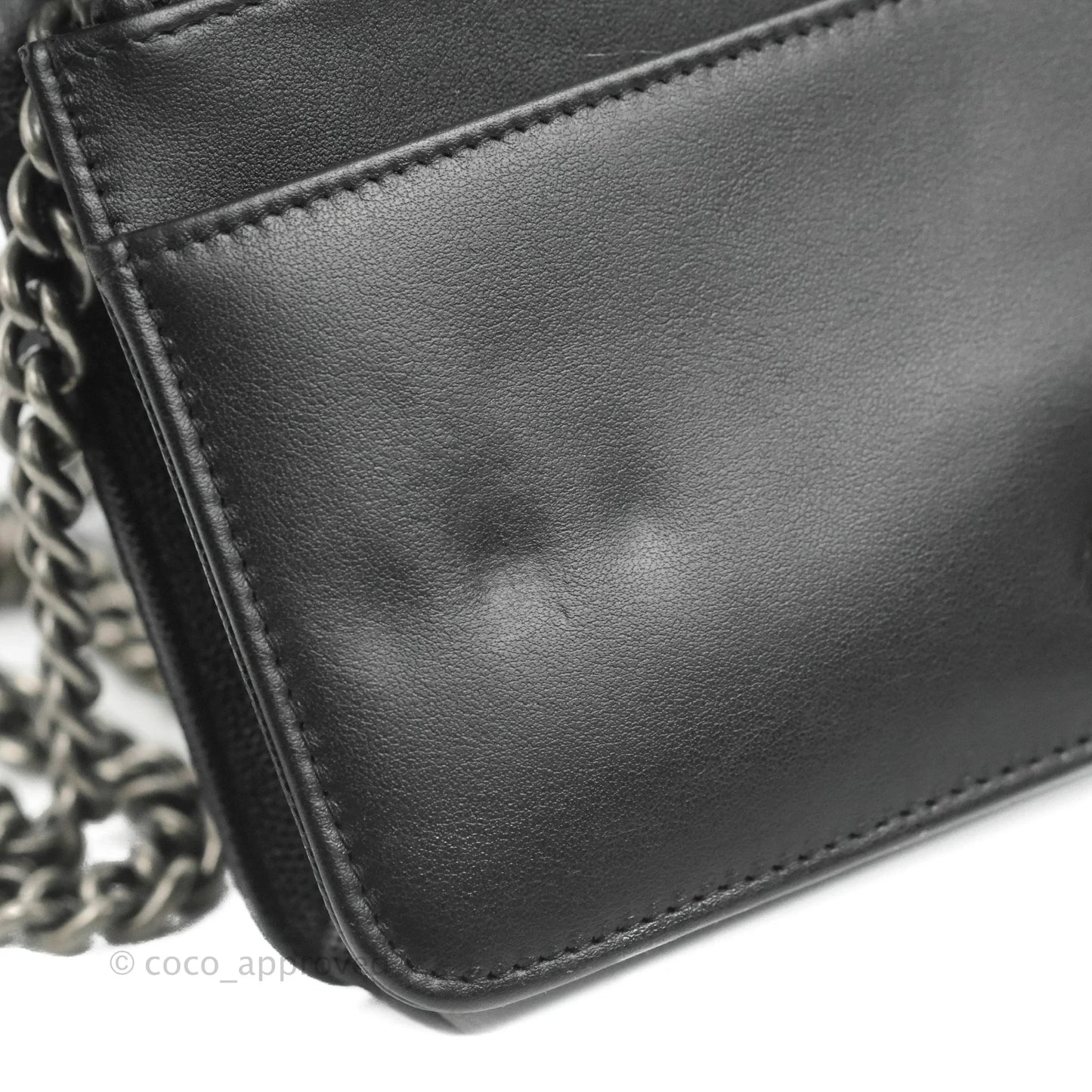 Chanel Quilted Boy Wallet on Chain WOC Black Caviar Ruthenium Hardware