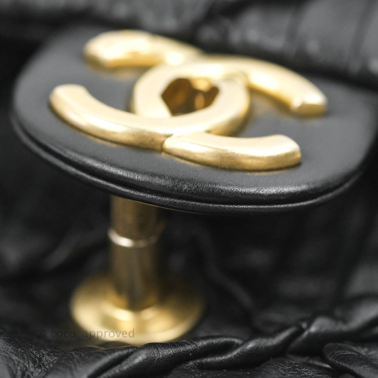 Chanel Small Coin Charm Flap Velvet Strap Black Lambskin Aged Gold Hardware
