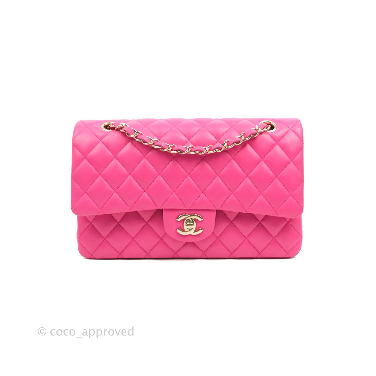 Chanel Classic M/L Medium Flap Quilted Pink Lambskin Gold Hardware