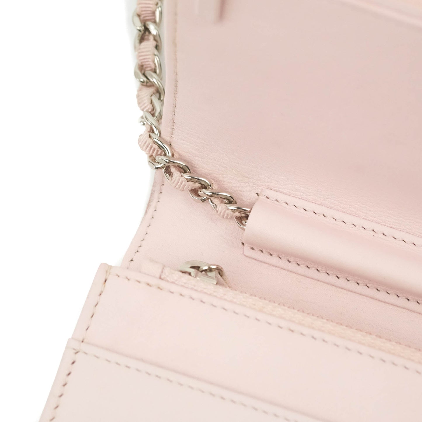 Chanel Deauville Wallet On Chain WOC Pink Canvas Silver Hardware