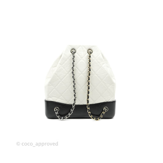 Chanel Small Gabrielle Backpack White Black Aged Calfskin