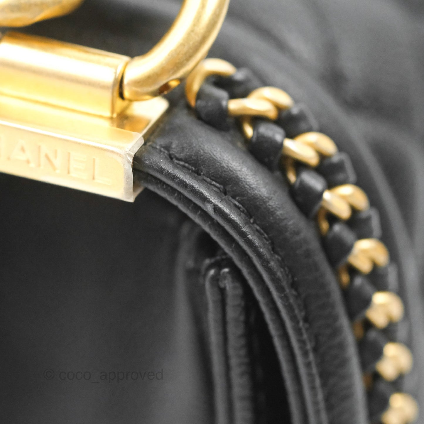 Chanel Small Boy Chain Around Black Caviar Gold Hardware