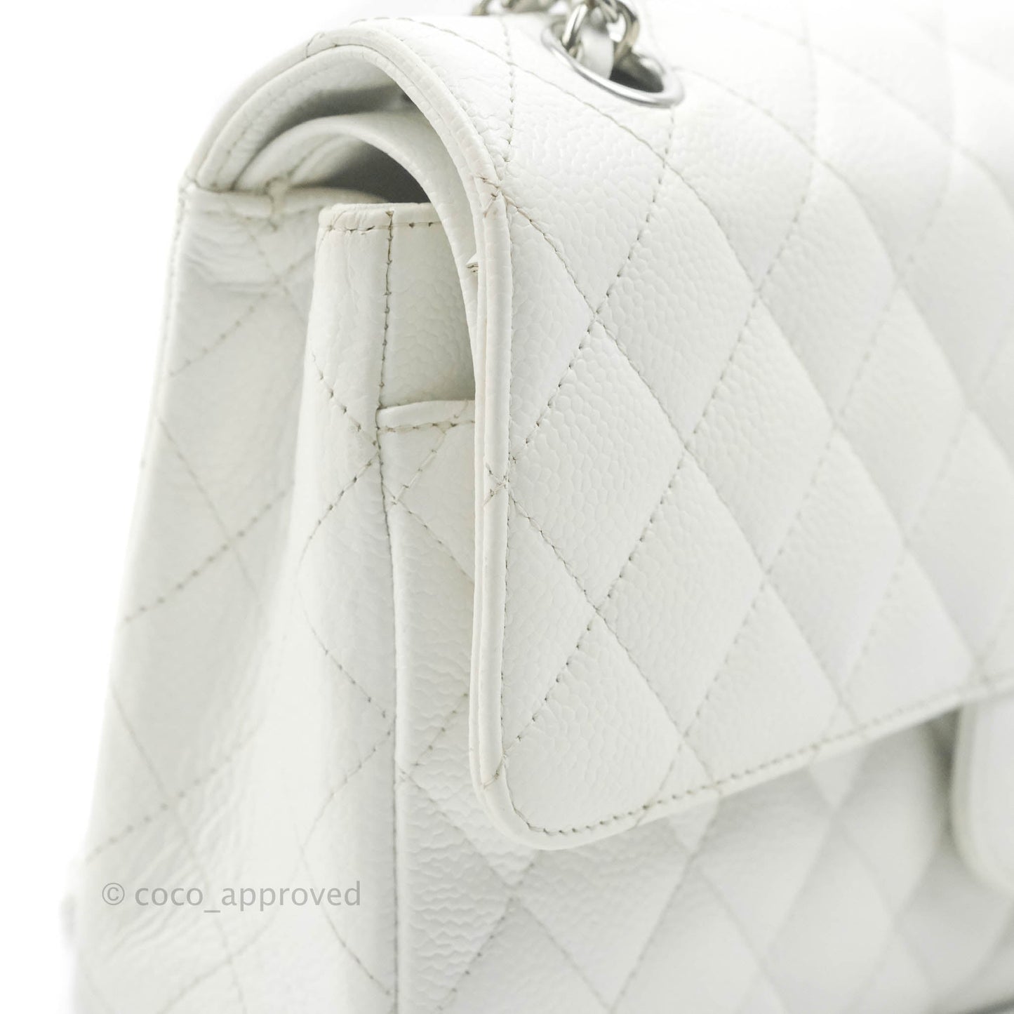 Chanel Classic M/L Medium Double Flap White Caviar Silver Hardware
