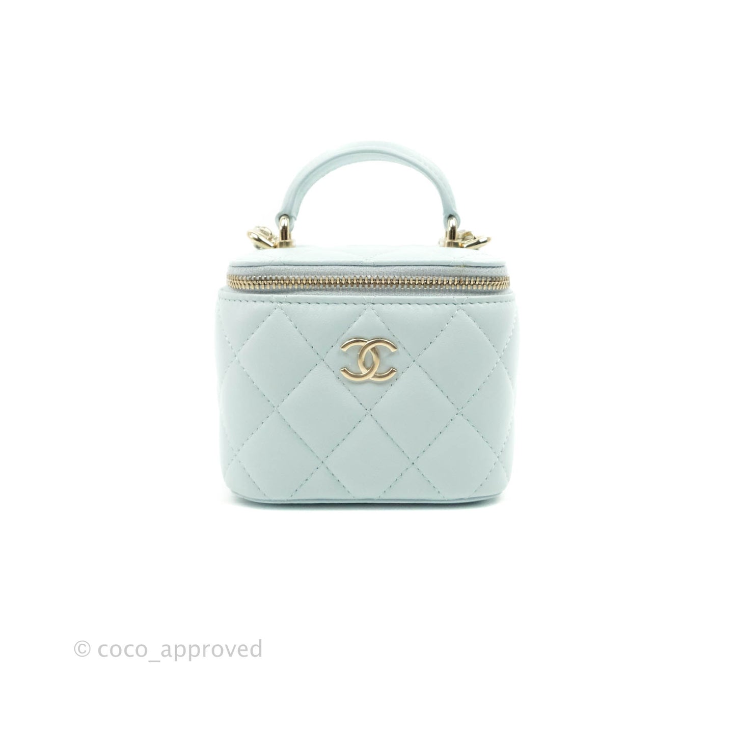 Chanel Mini Top Handle Vanity With Chain Light Blue Lambskin Gold Hardware