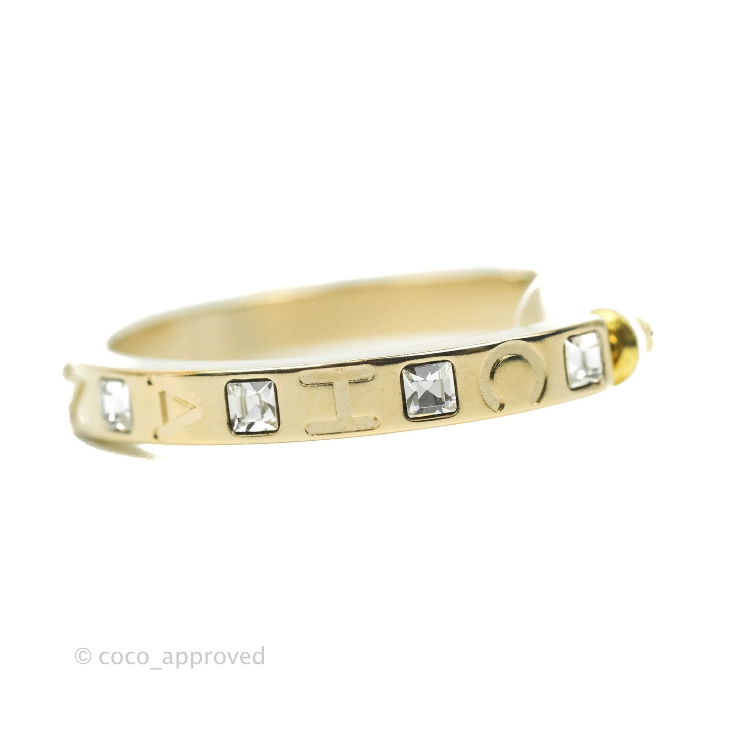 Chanel Crystal CC Engraving Hoop Earrings Gold 21B