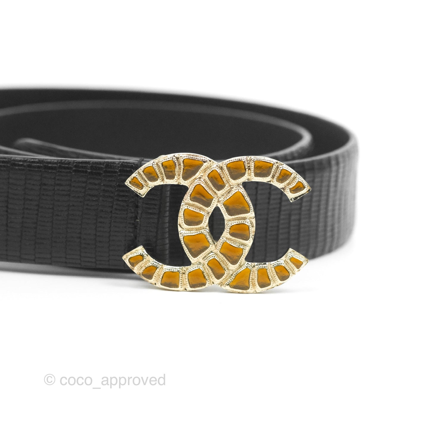 Chanel CC Leather Belt Black Crystal Size 75 19A
