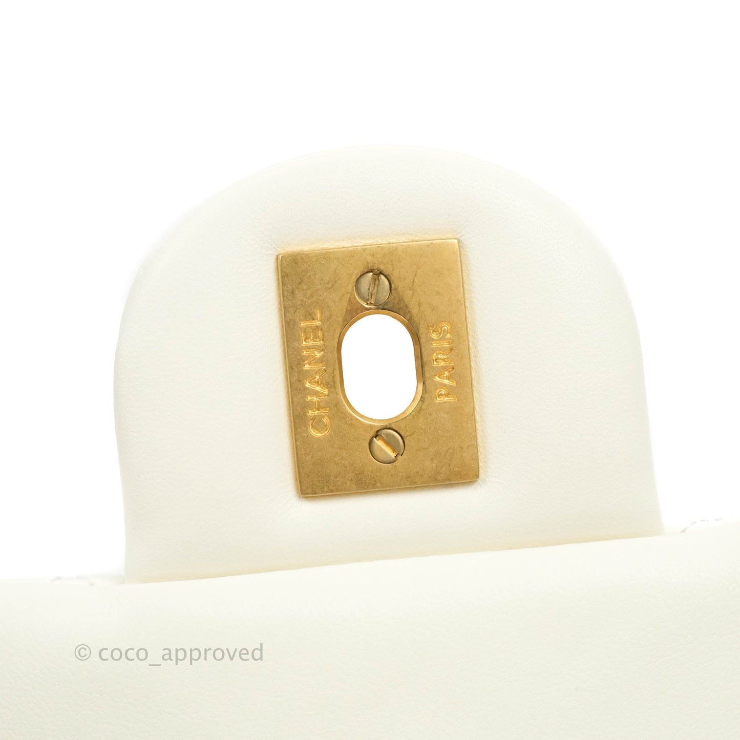 Chanel Mini Rectangular Pearl Crush Quilted White Lambskin Aged Gold Hardware