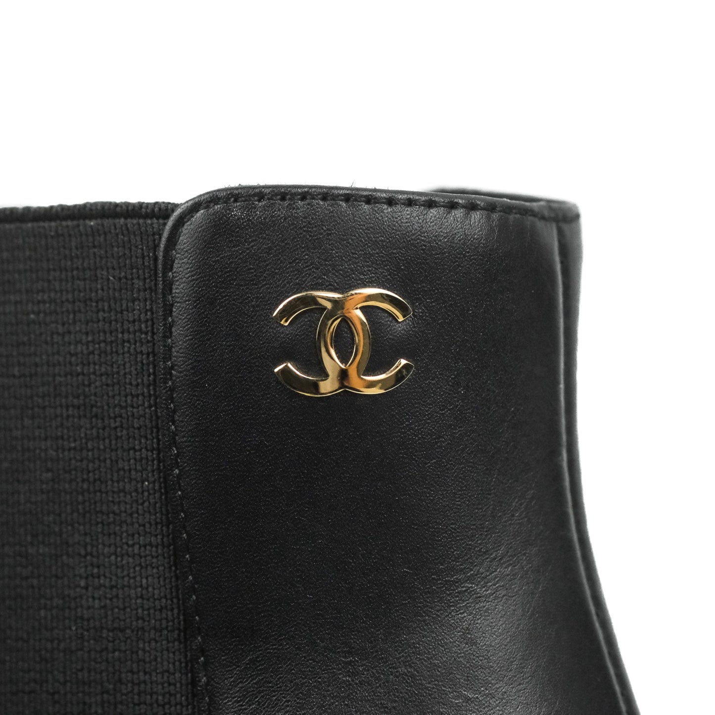 Chanel CC Ankle Boots Black Leather Size 37.5