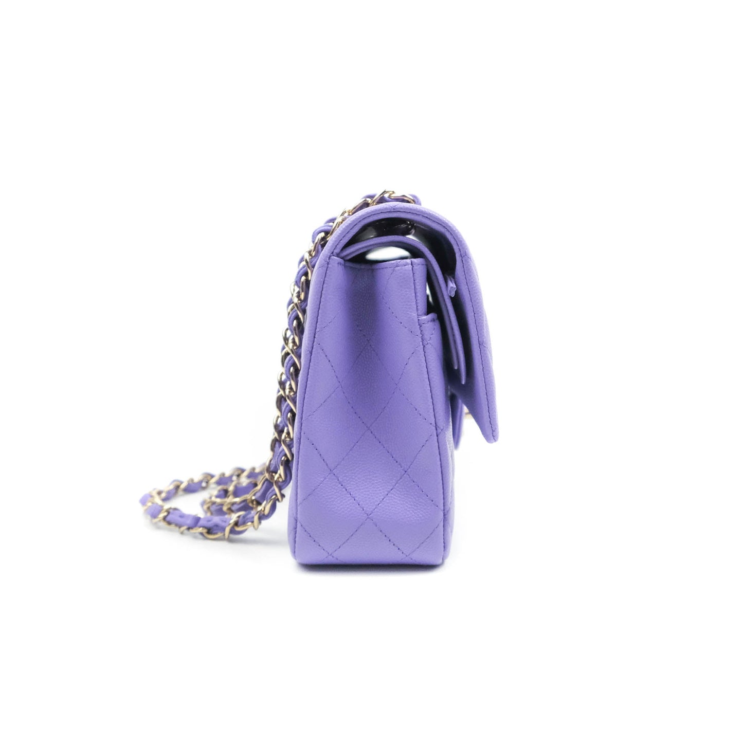 Chanel Classic M/L Medium Double Flap Purple Caviar Gold Hardware 20S