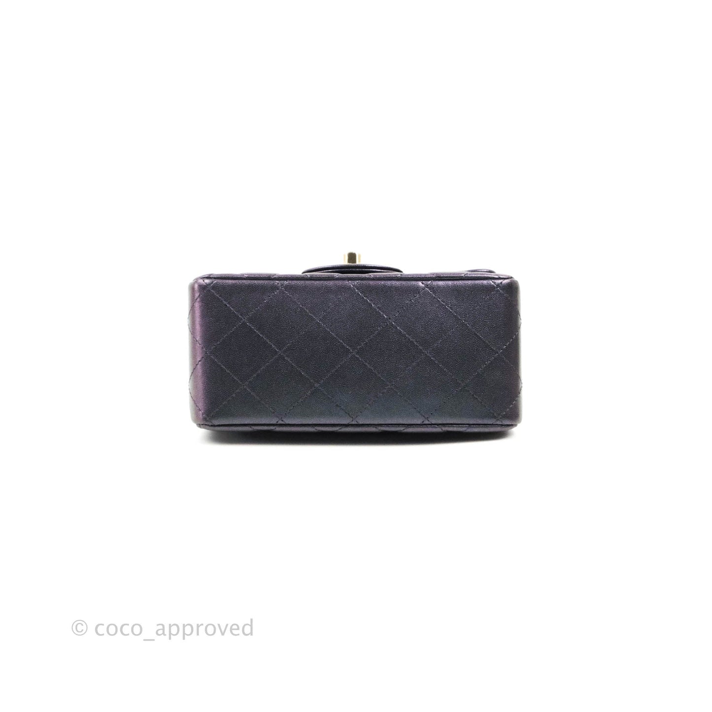 Chanel Mini Square Quilted Iridescent Purple Lambskin Gold Hardware