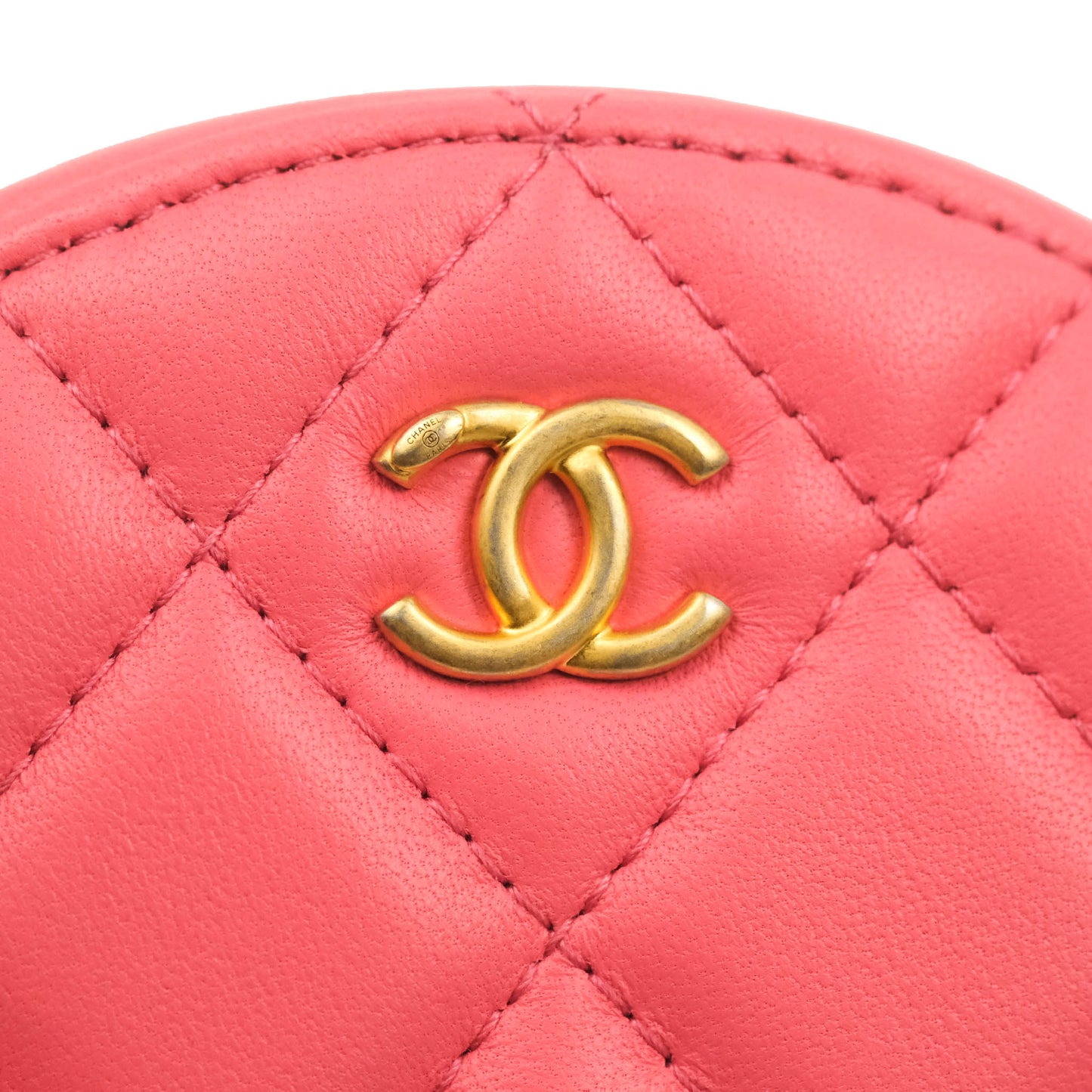 Chanel Quilted Round Pearl Crush Clutch With Chain Pink Lambskin Aged Gold Hardware