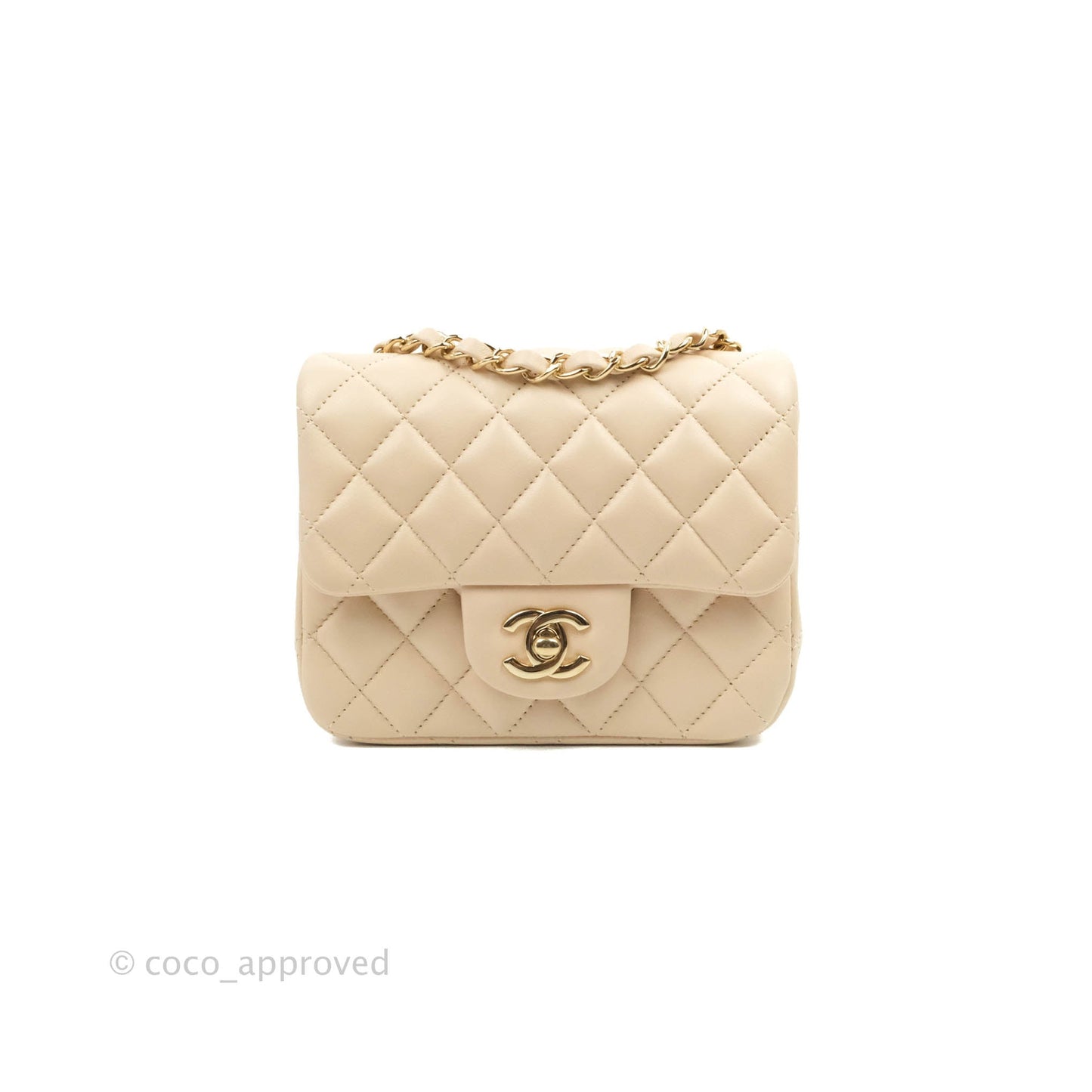 Chanel Quilted Mini Square Light Beige Lambskin Gold Hardware
