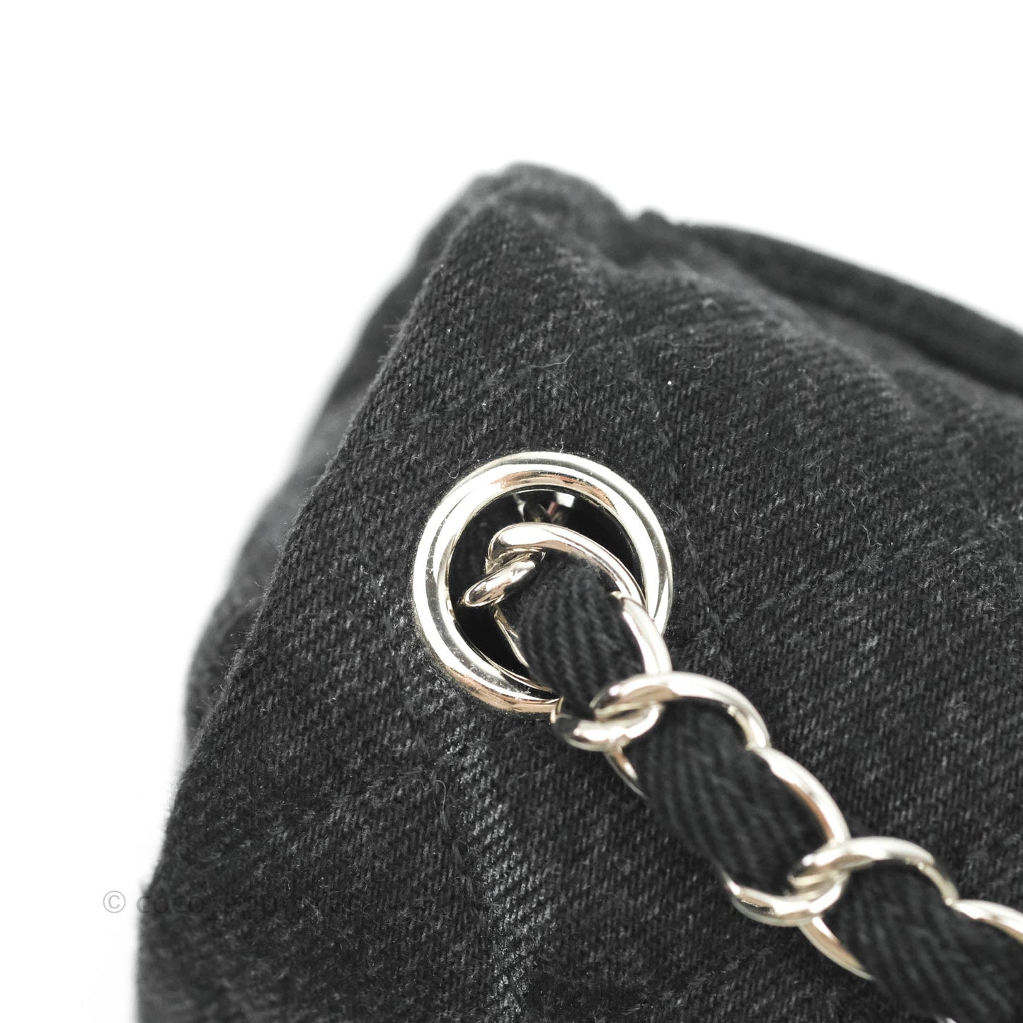 Chanel Quilted Mini Square Black Denim Silver Hardware