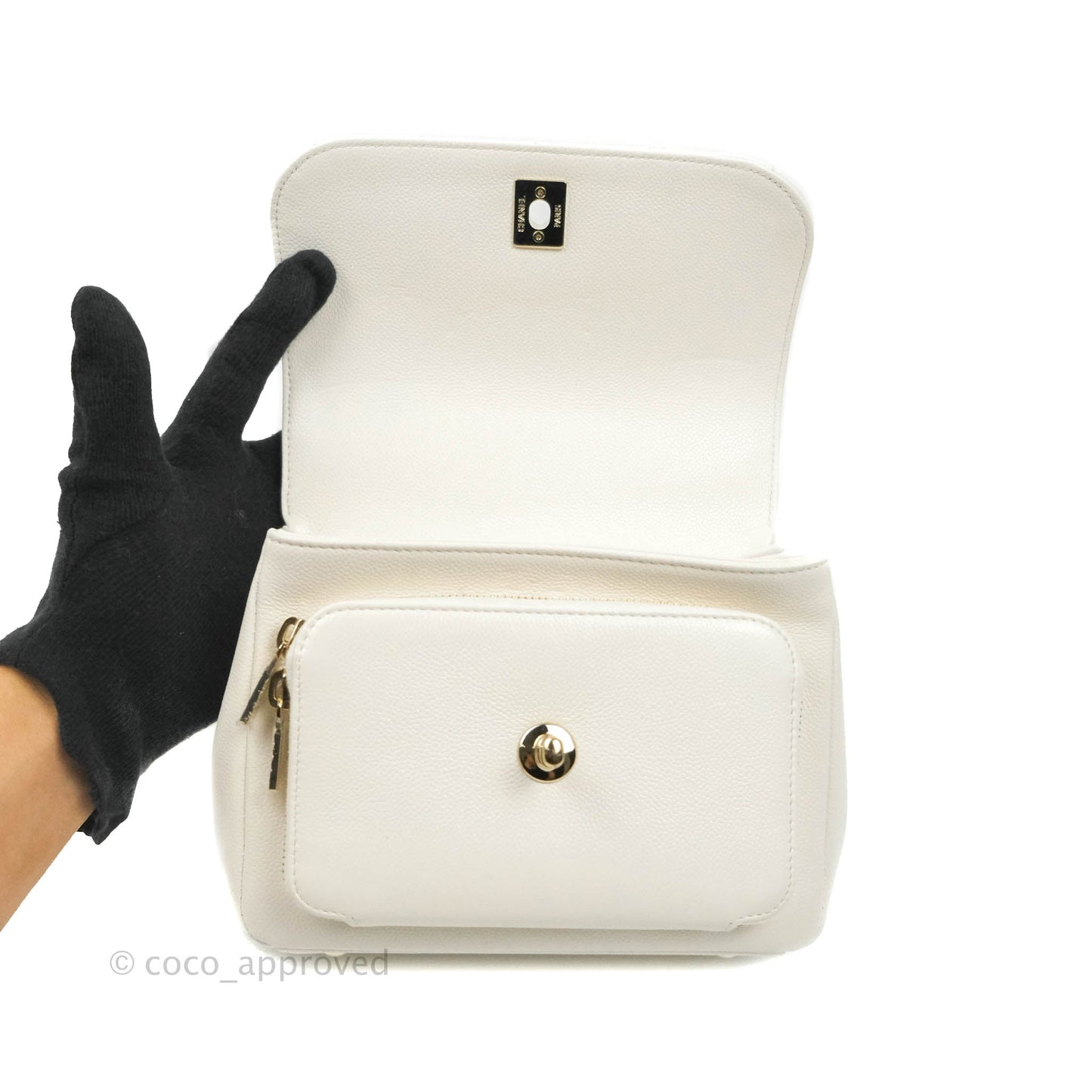 Chanel Quilted Small Business Affinity Flap White Caviar Gold Hardware
