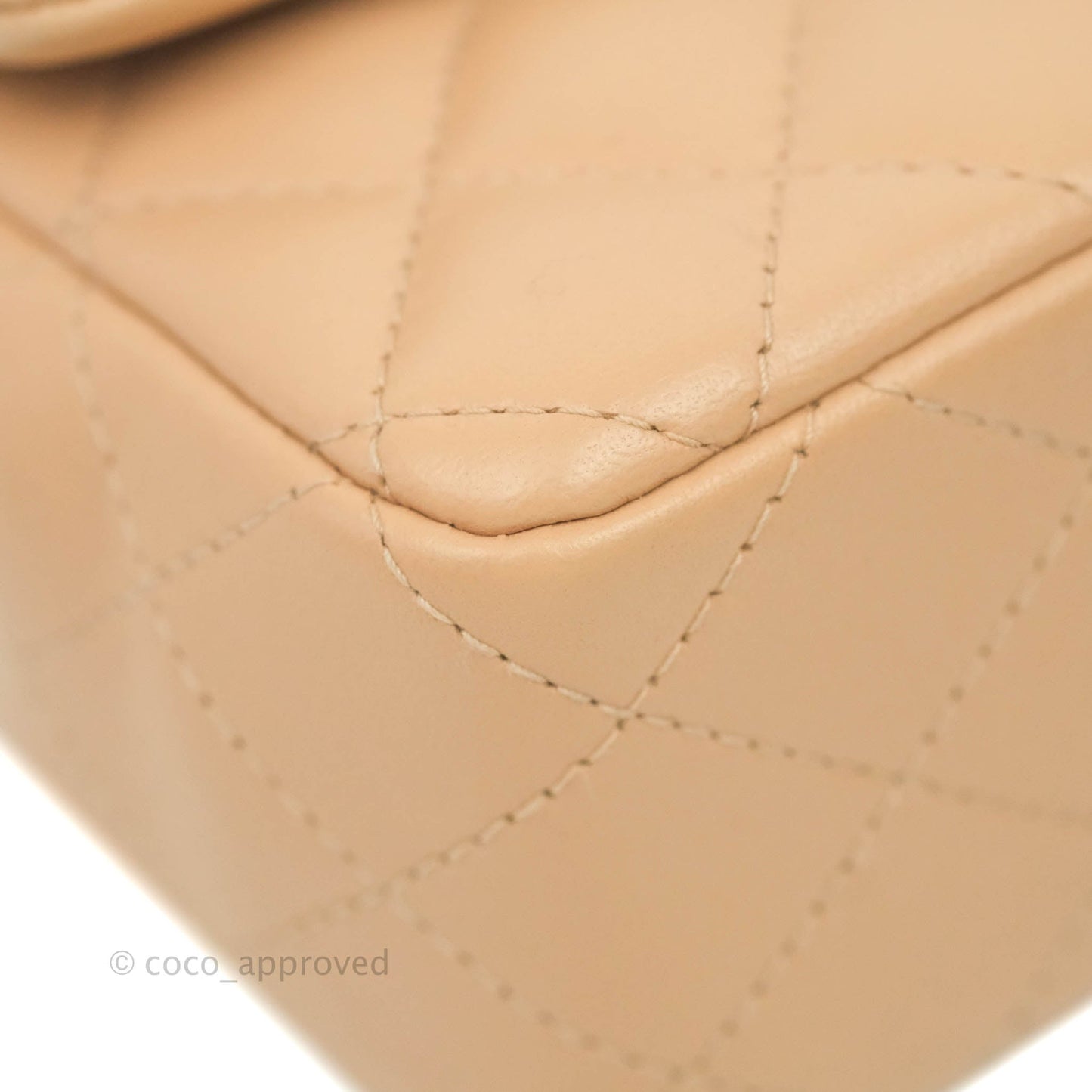 Chanel Quilted Mini Rectangular Flap Beige Lambskin Gold Hardware