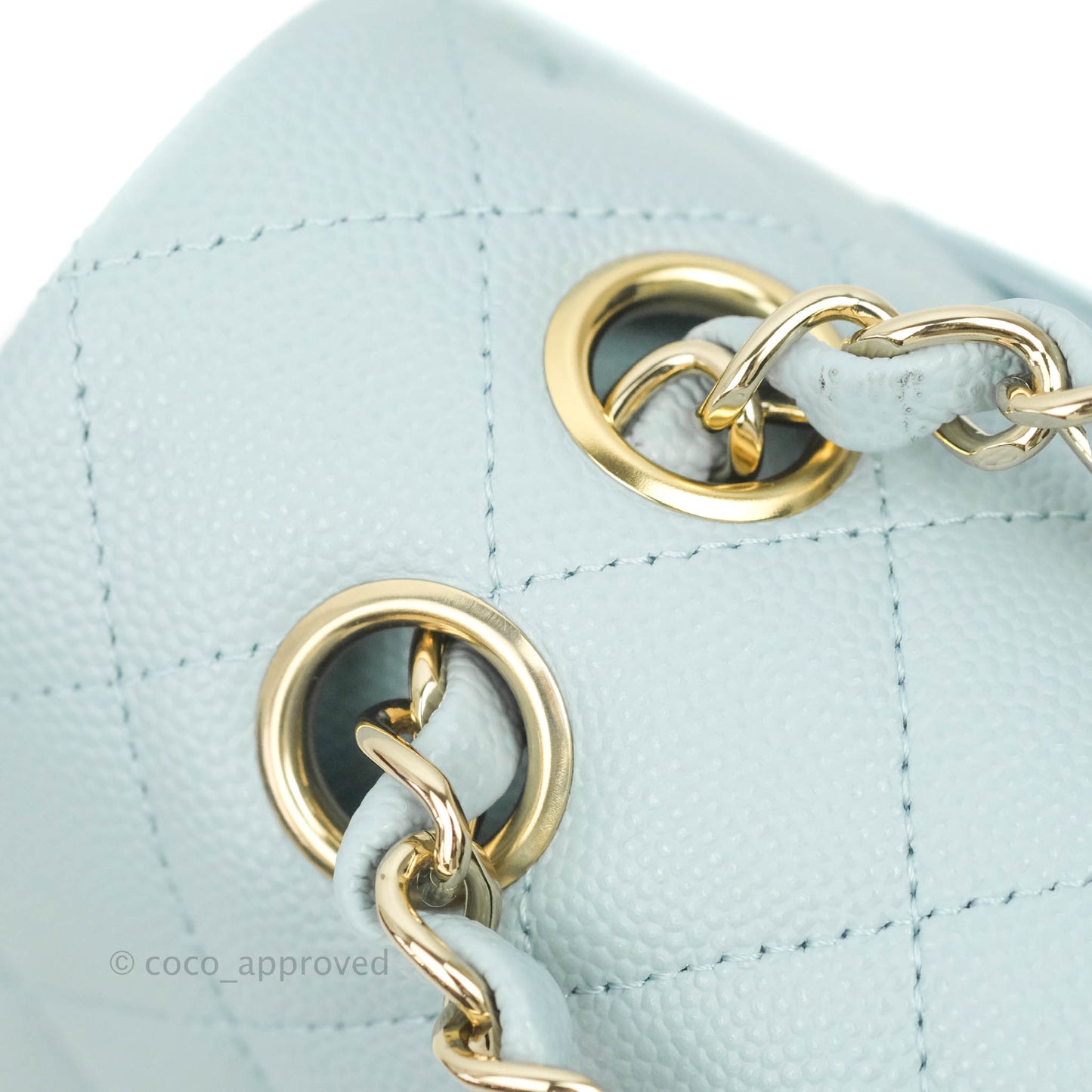 Chanel Small Classic Quilted Flap Light Blue Caviar Gold Hardware