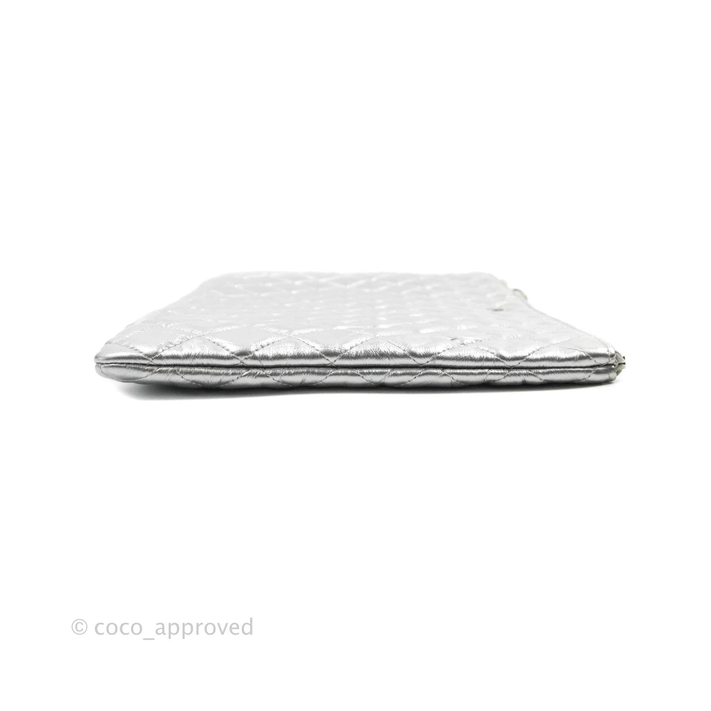 Chanel Caviar Quilted Large Cosmetic Case Metallic Silver  With Charms