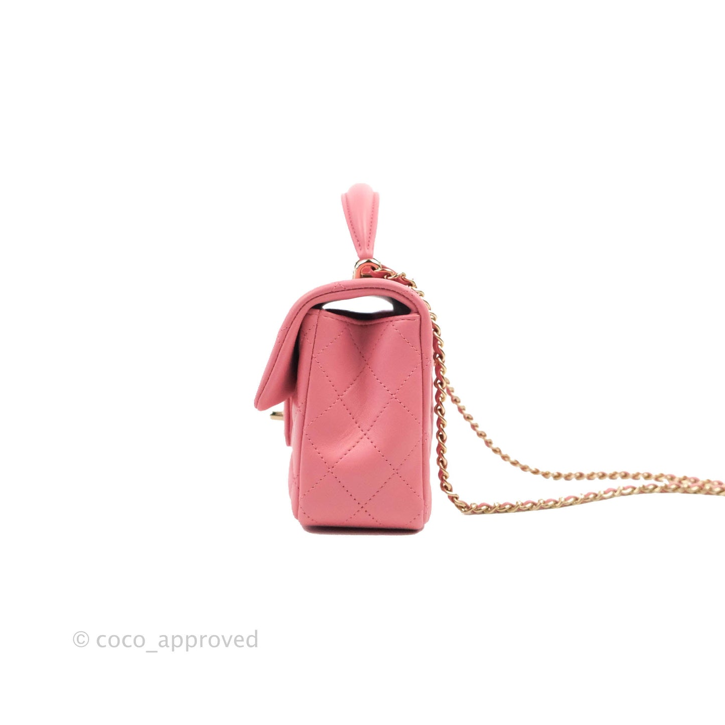 Chanel Top Handle Mini Rectangular Flap Bag Pink Lambskin Gold Hardware