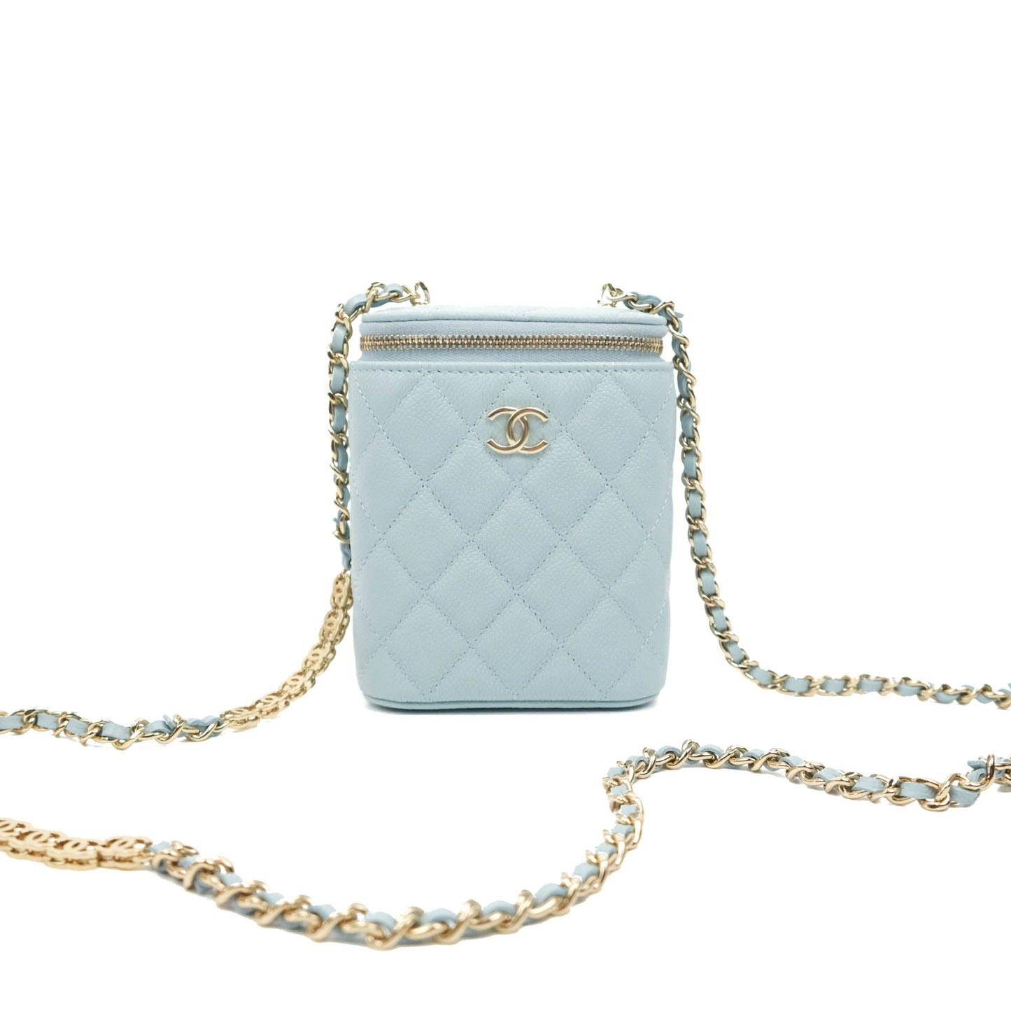Chanel Classic Mini Vanity With Chain Light Blue Caviar Gold Hardware