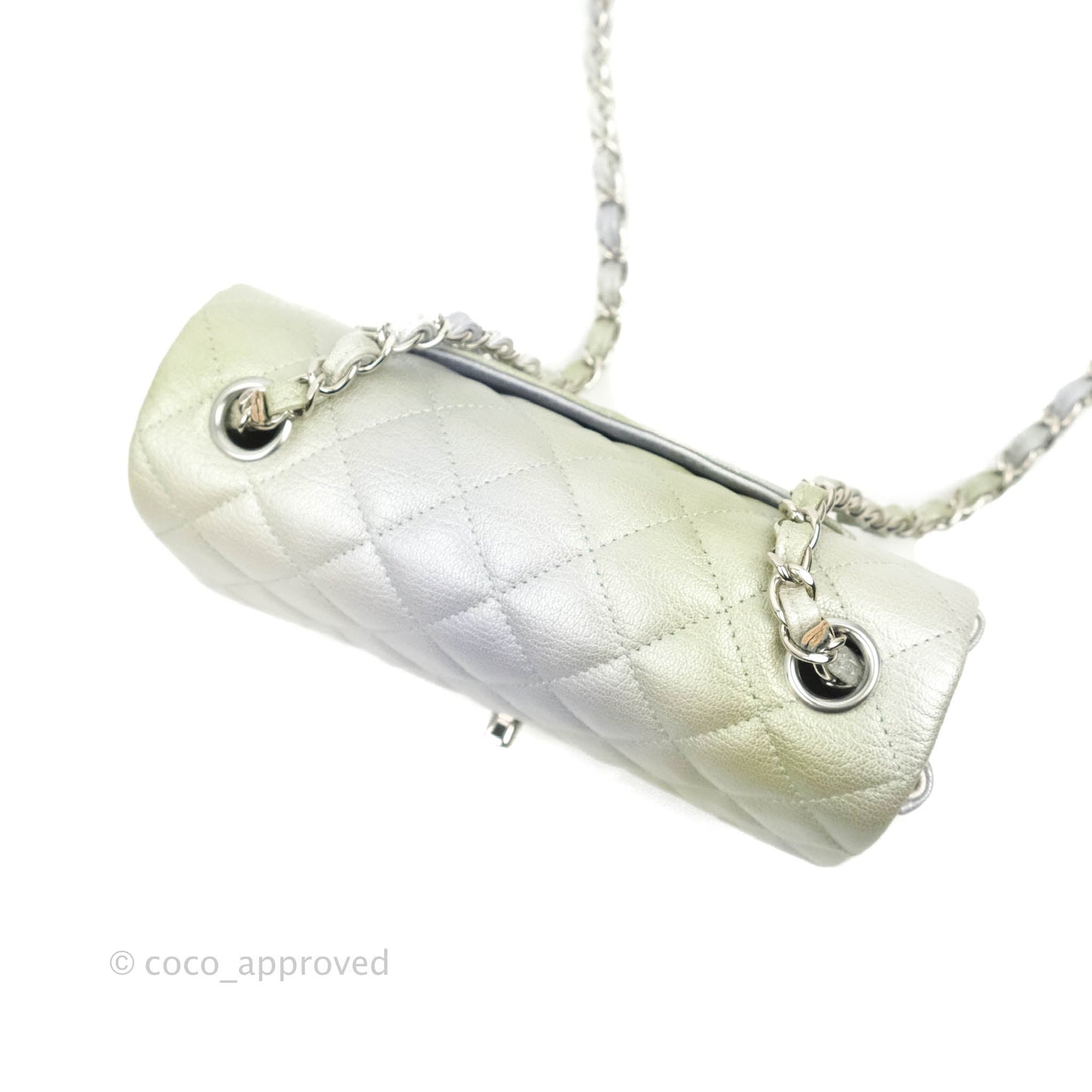 Chanel Quilted Mini Rectangular Flap Ombre Grey Green Metallic Goatskin Silver Hardware 22C