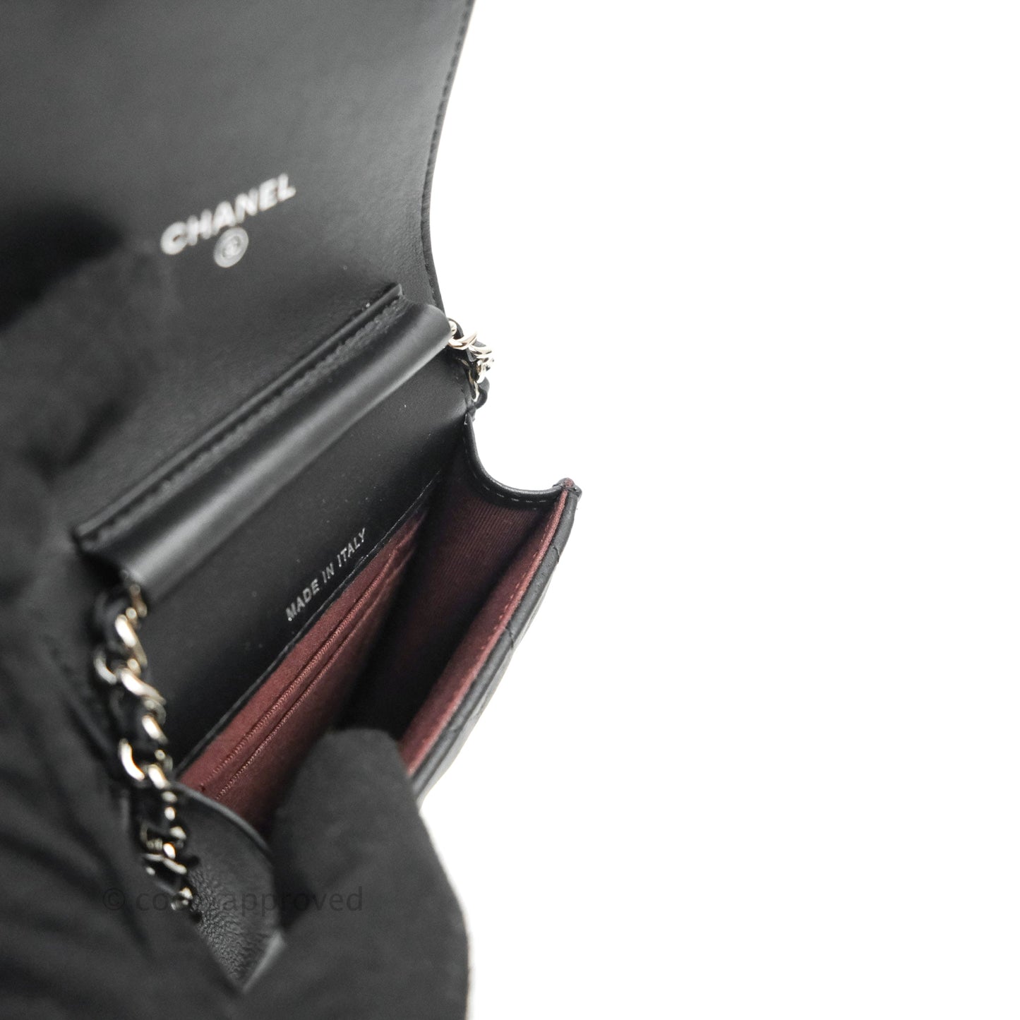 Chanel Classic Chevron Phone Holder Calfskin Black Silver Hardware