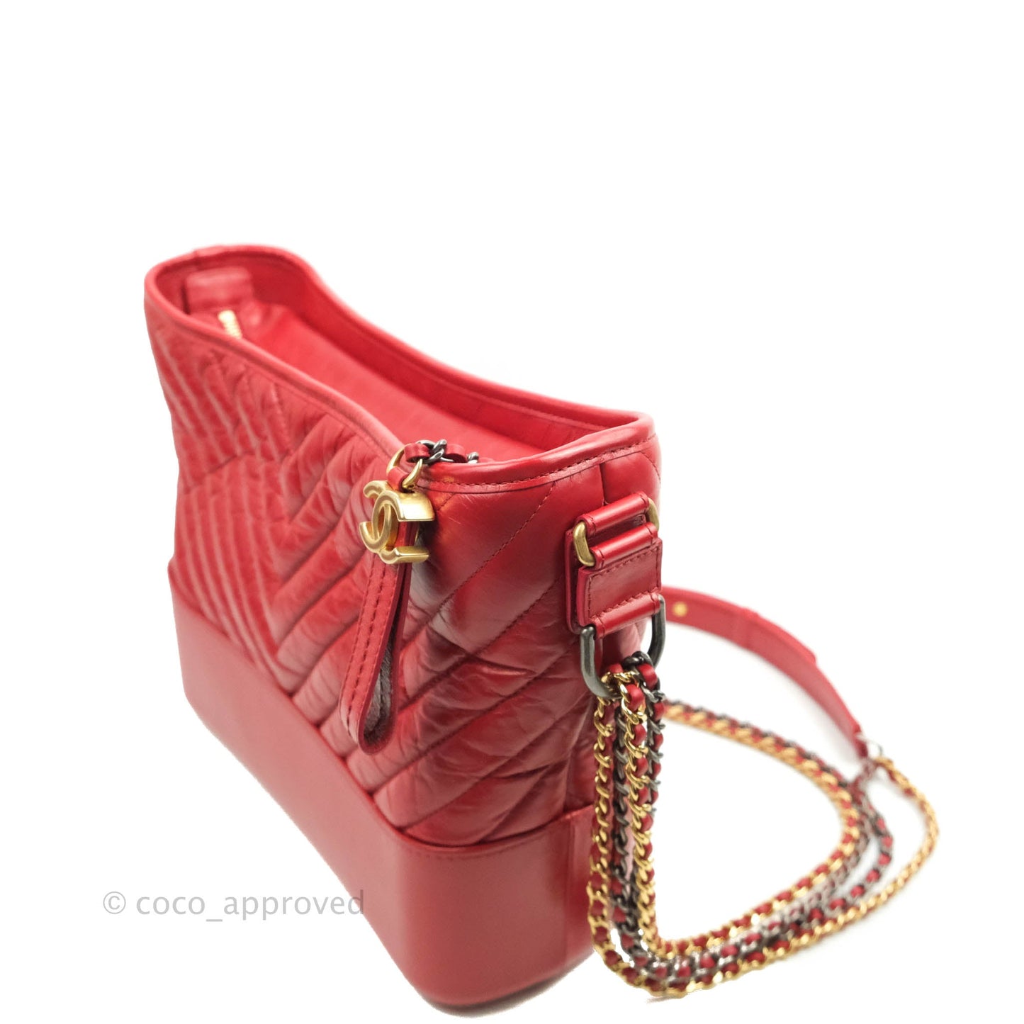 Chanel Chevron Medium Gabrielle Hobo Red Aged Calfskin Mixed Hardware