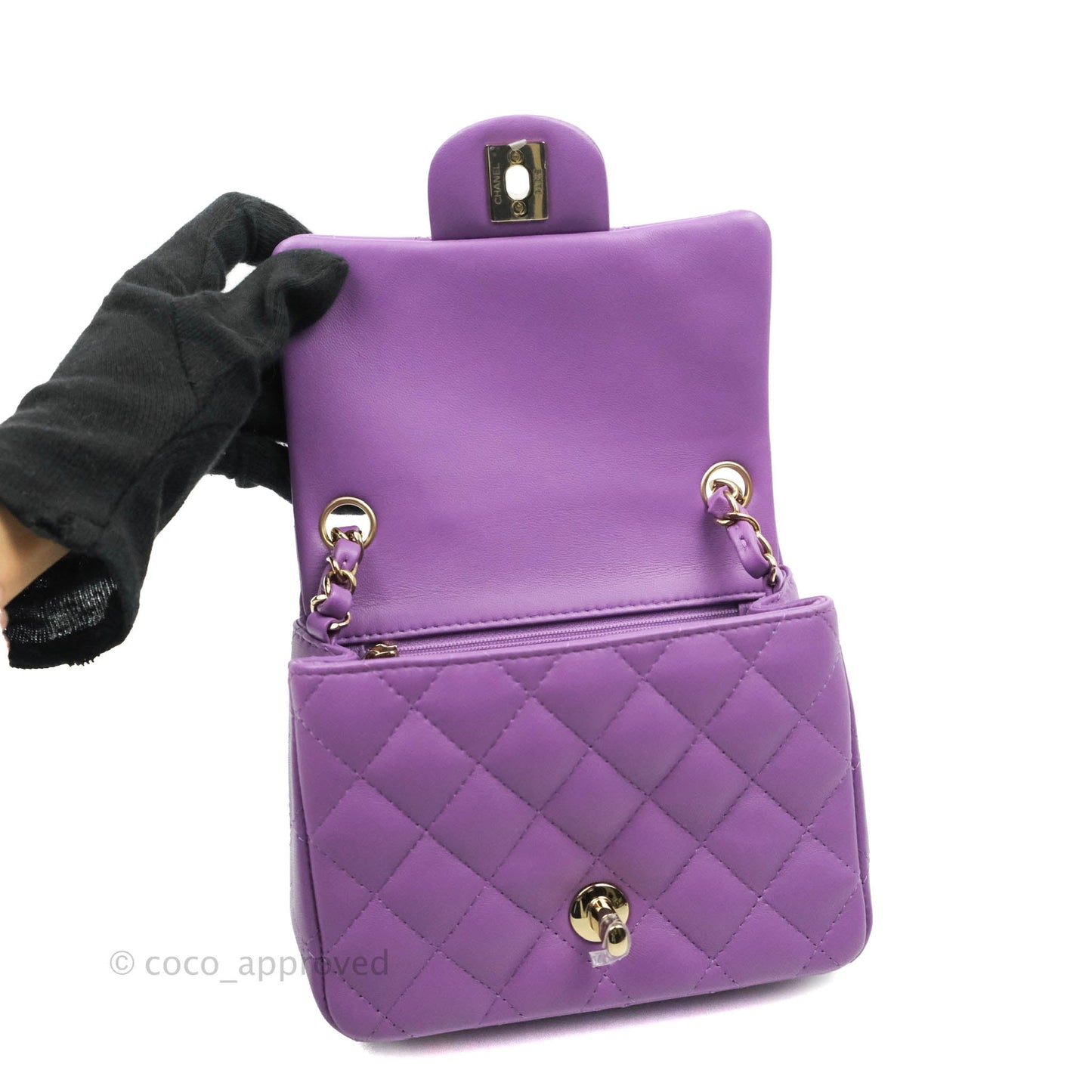 Chanel Mini Square Purple Lambskin Gold Hardware 22P