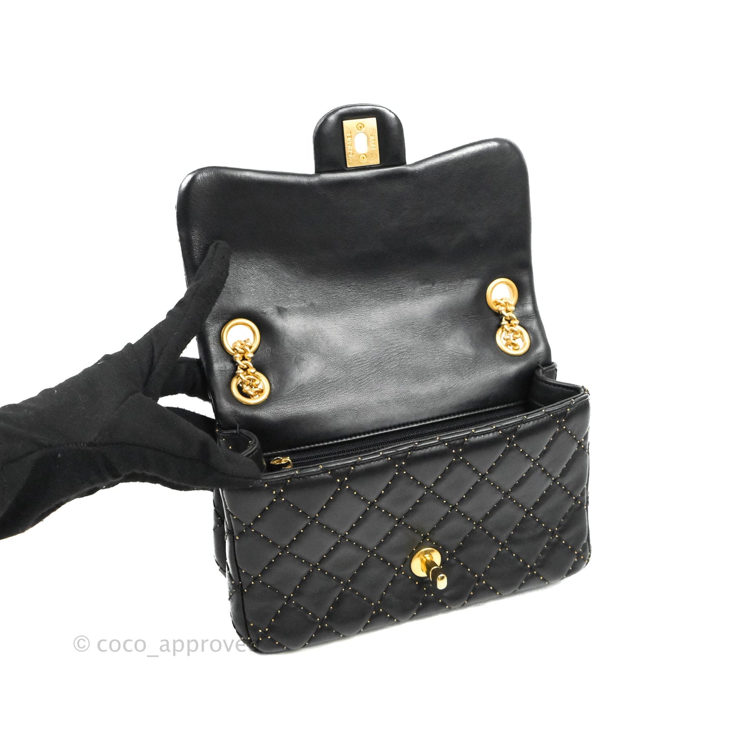 Chanel Quilted Stitched Flap Bag Lambskin Black Aged Gold Hardware 15A