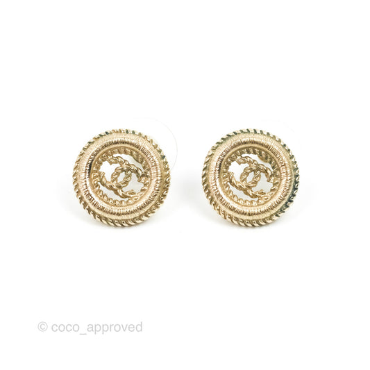 Chanel CC Twisted Round Earrings Gold Tone 17V