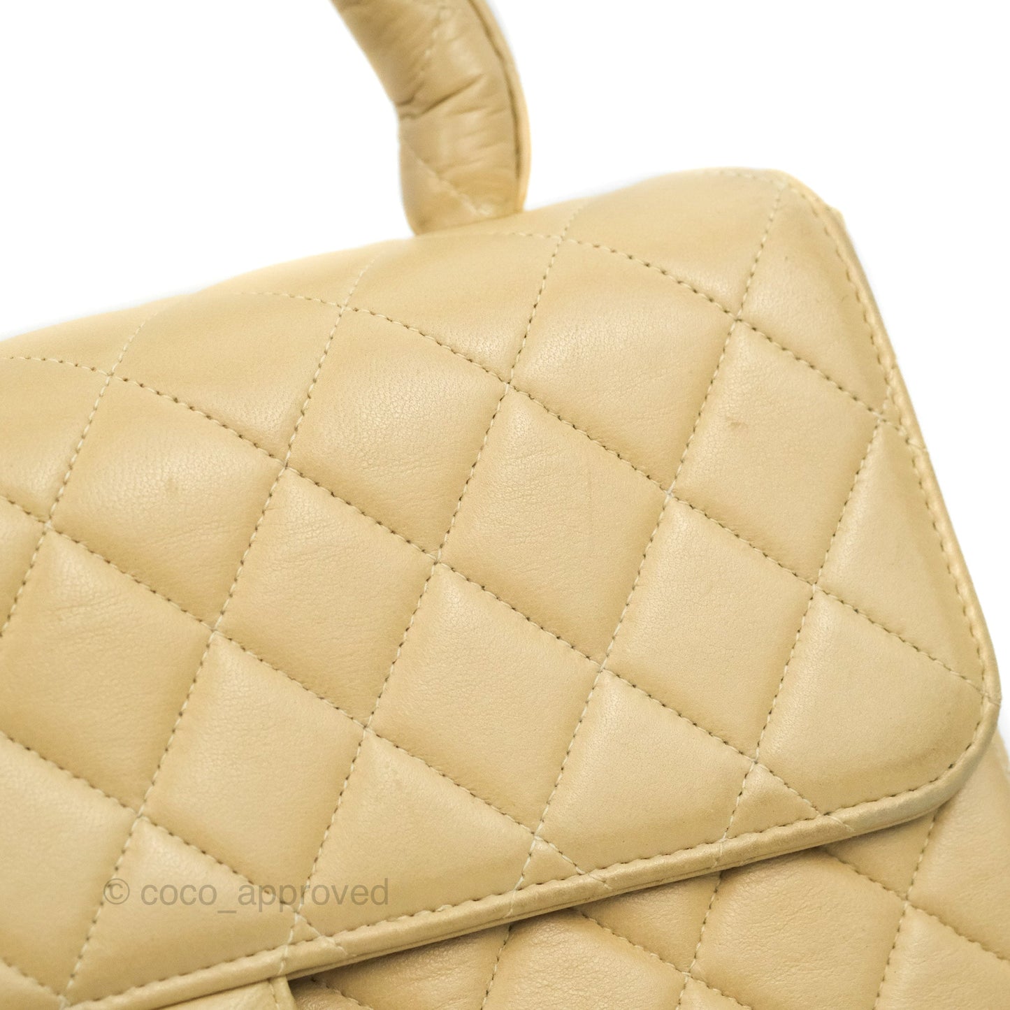 Chanel Vintage Top Handle Flap Bag Beige Lambskin 24K Gold Hardware