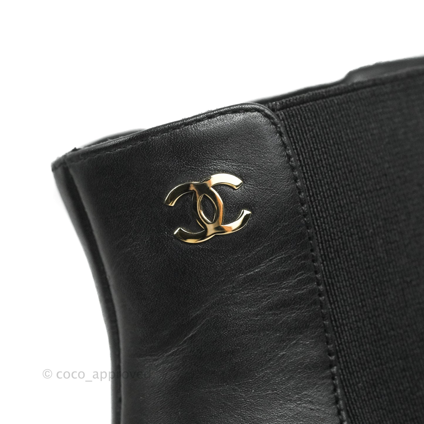 Chanel CC Ankle Boots Black Leather Size 37.5